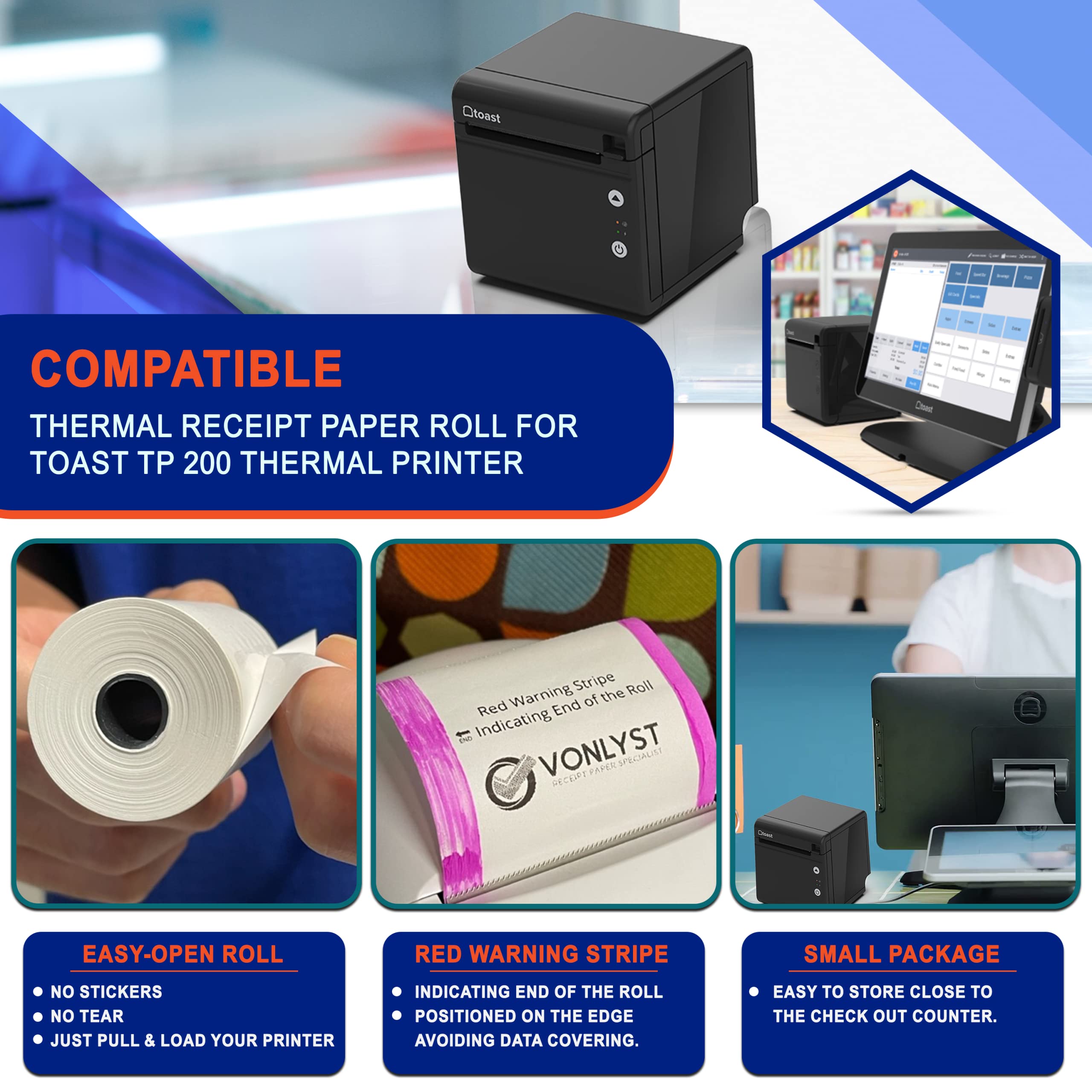 Thermal Paper Rolls for TP200 POS Printer - 24 Rolls for Receipts & Tickets