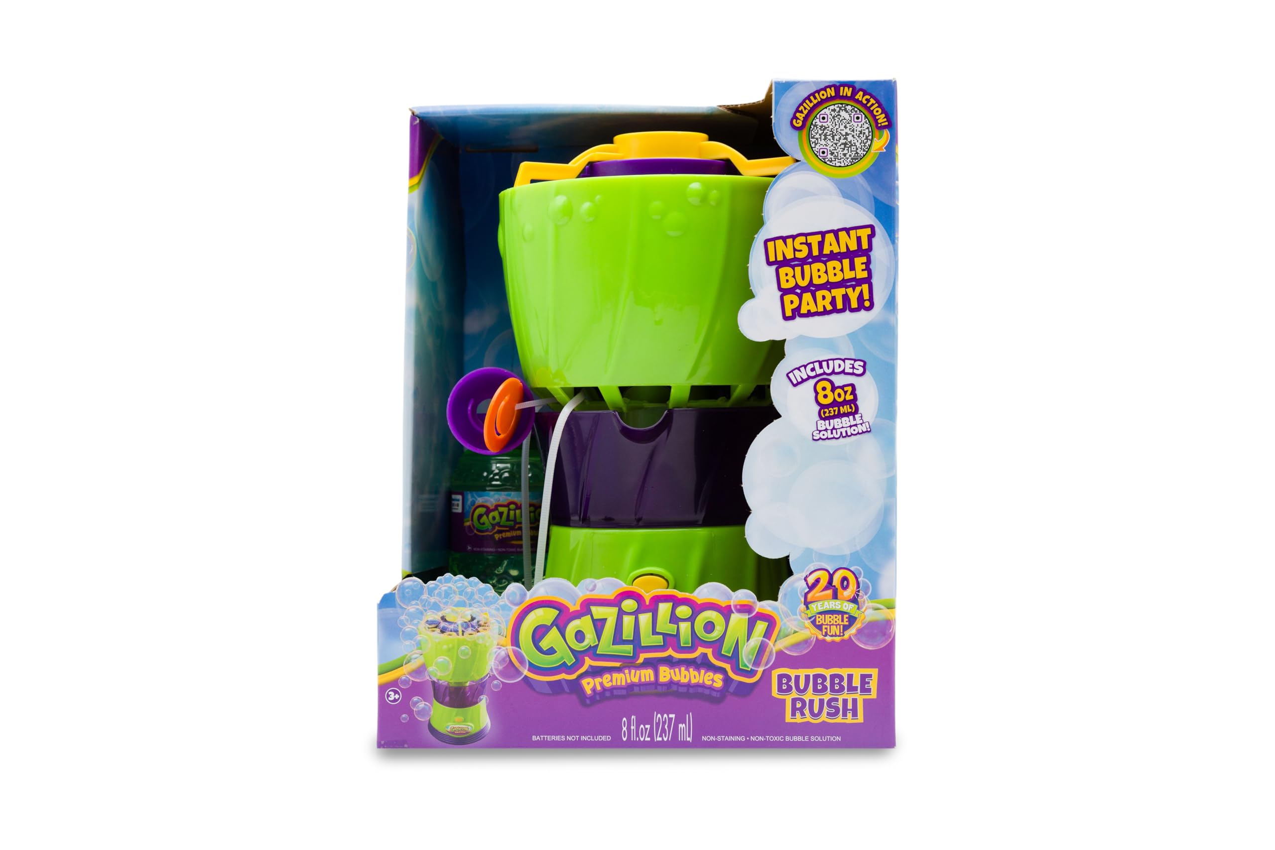 Gazillion Bubbles Bubble Rush Portable Bubble Machine - Instant Bubble Maker for Kids with 8oz Bubble Solution - Outdoor Play Toy for Ages 3+ - Perfect for Birthday Parties, Backyard Fun & Summer Activities