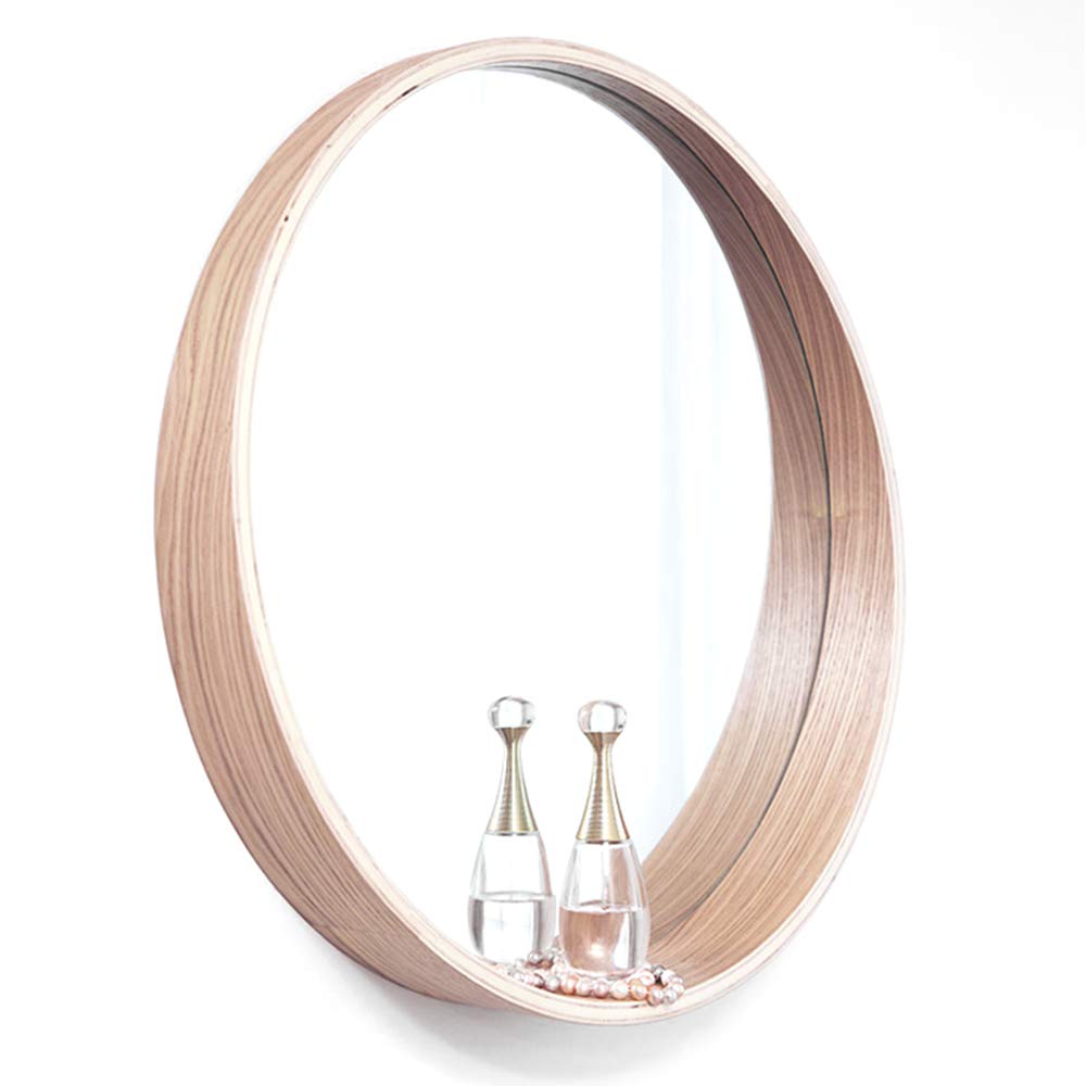 LDFZ Modern Round Bathroom Mirror with Shelf - Solid Wood Framed Wall Mirror 500x500mm - Perfect for Vanity, Powder Room & Small Space Decor