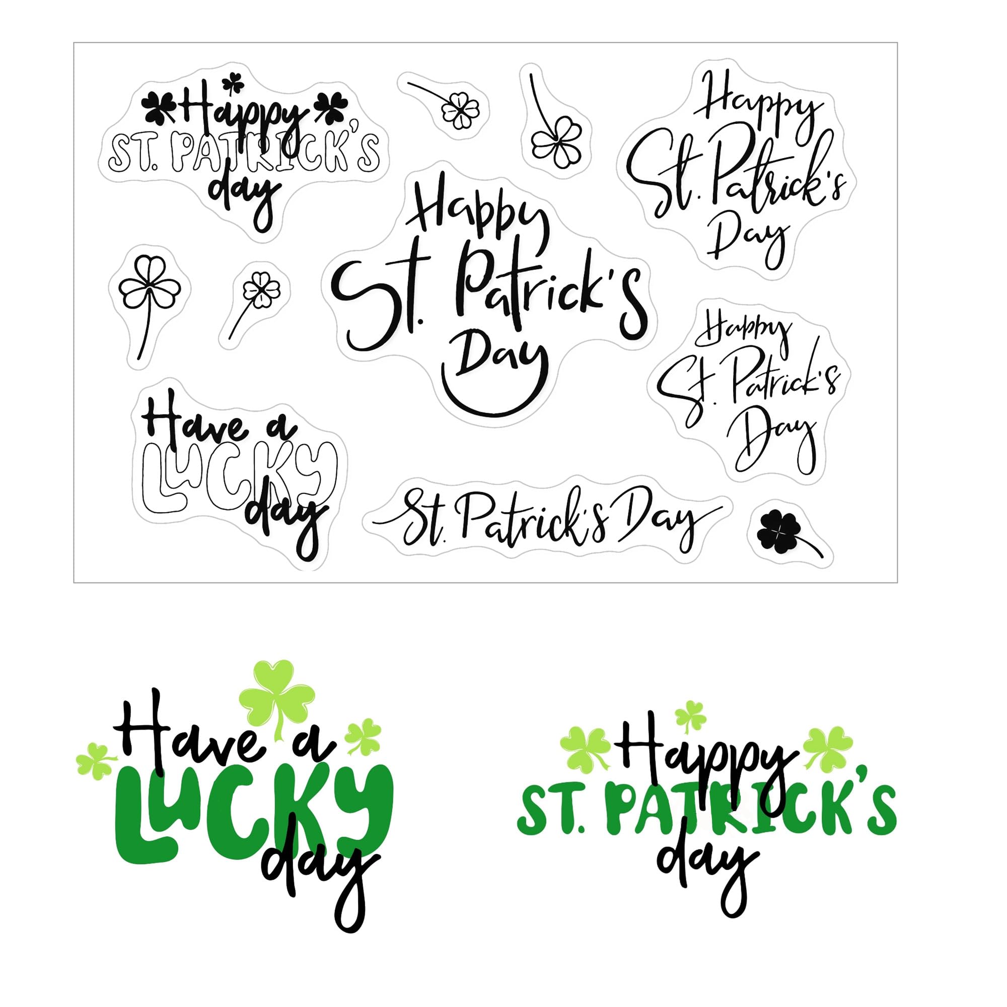 St. Patrick's Day Clear Rubber Stamps Set - Clover Leaf & Lucky Day Sentiments for Card Making, Scrapbooking, Journaling, Gift Tags & Paper Crafts - Perfect for DIY Greeting Cards, Photo Albums & Holiday Decorations