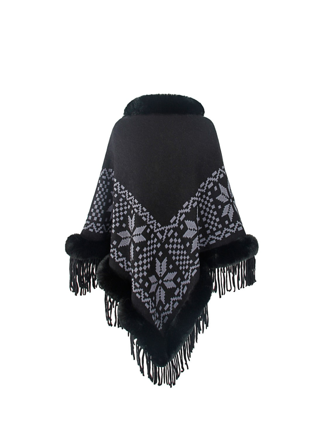 Stylish Fringe Geometric Cape Sleeve Poncho for Women - Boho Chic Knit Shawl Wrap - Perfect for Fall Fashion, Outdoor Concerts & Cozy Evenings