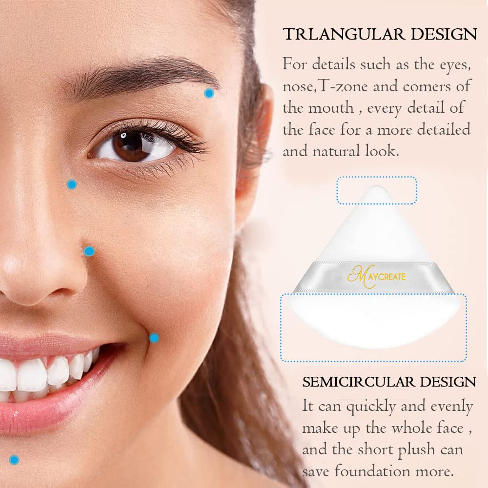 MAYCREATE 2-Pack Triangle Makeup Sponge Puffs - Soft Cosmetic Powder Puff for Loose & Pressed Powder, Contouring, Under Eyes & Face Corners | Wet & Dry Use for Flawless Foundation & Body Makeup Application