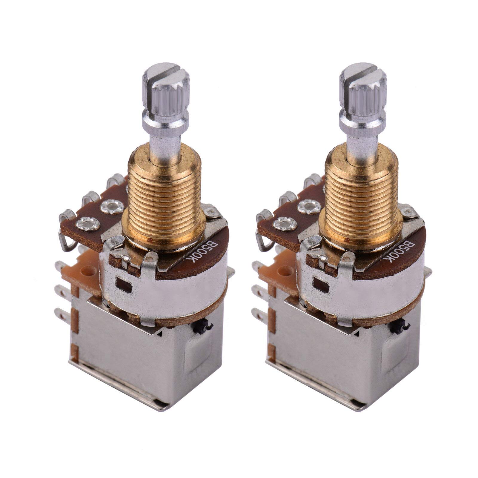Electric Guitar Bass Potentiometers - Split Shaft Pots with Push-Push Button Switch (2pcs, A25K) | Premium Replacement Parts for Guitar Repair & DIY Upgrades | Perfect for Fender, Gibson & More