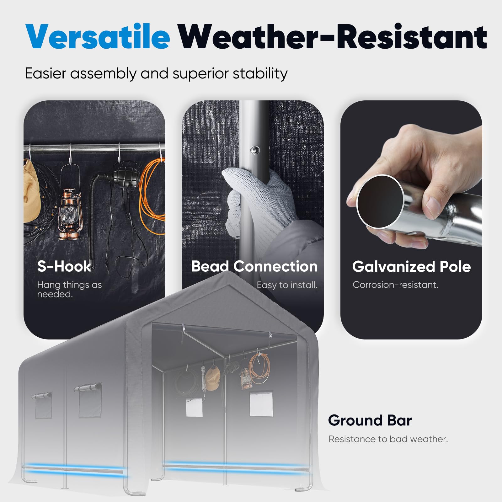 Heavy Duty 7'x12' Portable Carport Garage Shelter with Roll-Up Ventilated Windows - Dark Gray Outdoor Storage for Motorcycles, Lawn Mowers, Bikes & Patio Furniture - Perfect for Backyard, Driveway & RV Storage
