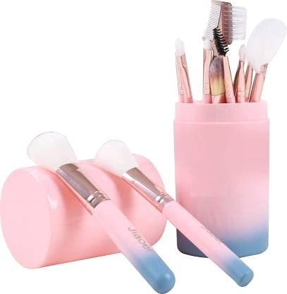 Professional 12-Piece Makeup Brush Set with Storage Barrel - Soft Pink for Flawless Foundation, Contouring & Eyeshadow Application | Perfect for Travel & Everyday Makeup
