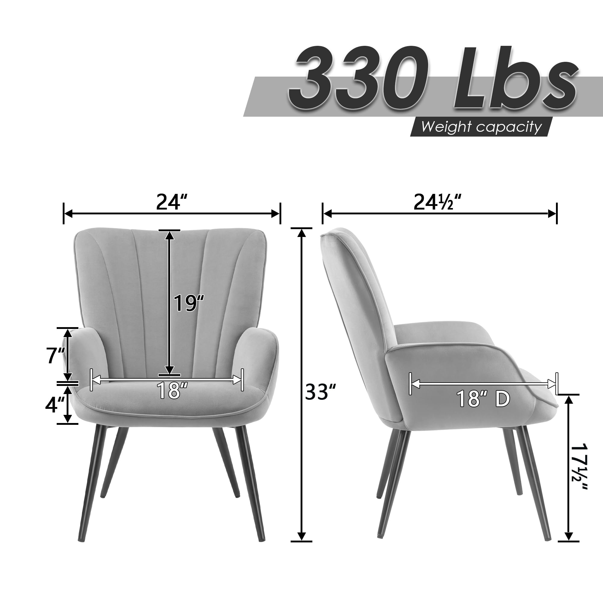 PrimeZone Velvet Accent Chair - Mid Century Modern Wingback Armchair with Metal Legs for Living Room, Bedroom & Home Office | Soft Upholstered Reading Chair in Grey | Perfect for Relaxing, Reading & Enhancing Home Decor