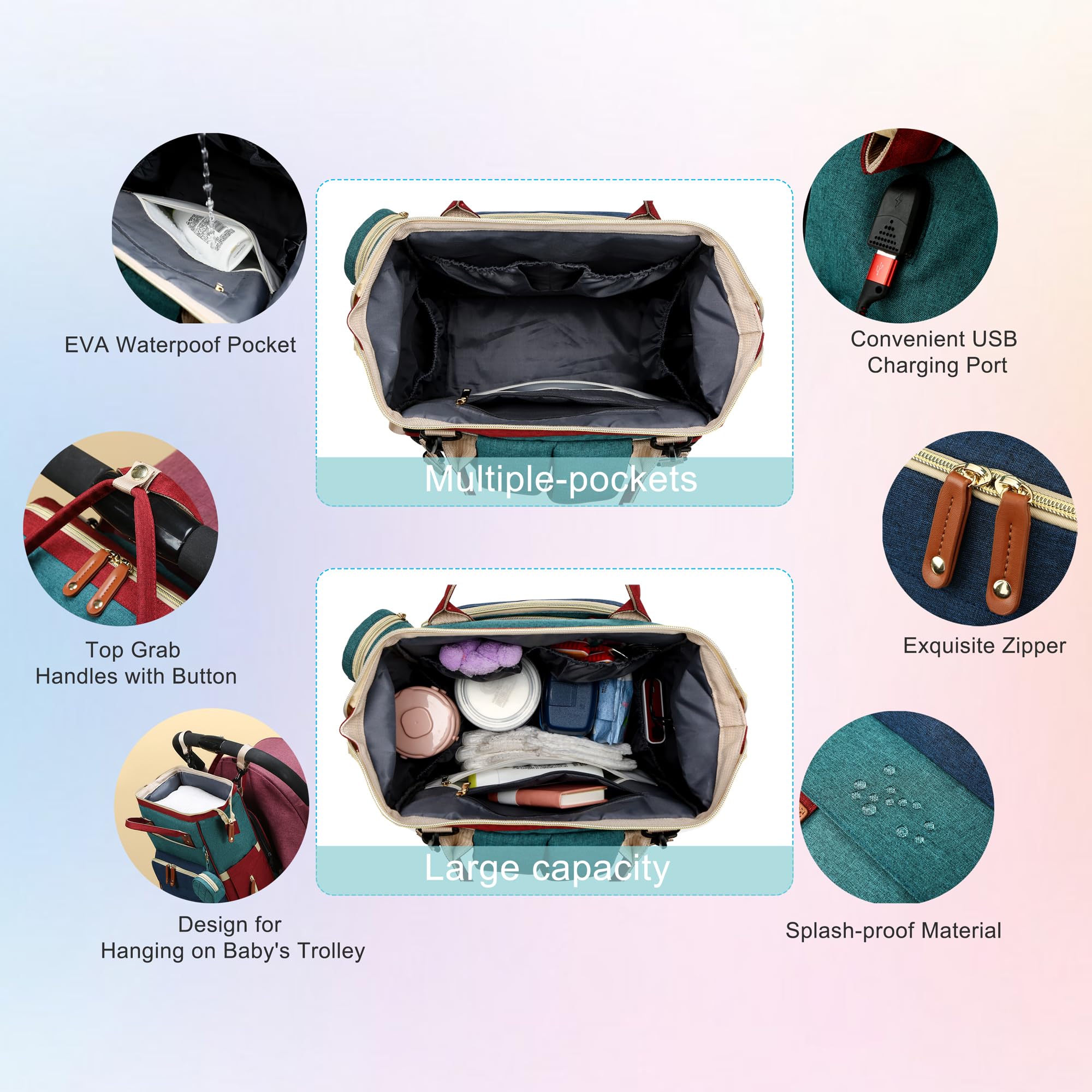 SALIFA 3-in-1 Diaper Backpack with Changing Station & Foldable Pad - Waterproof Baby Bag for Travel, Hospital & Daily Use - Perfect for Newborns & Toddlers