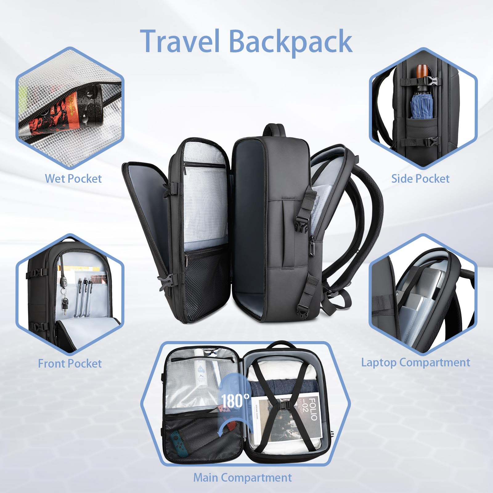 HK Travel Backpack - TSA Approved Carry On Laptop Backpack for 16 Inch Laptop, Water Resistant Business Weekender Bag for Men & Women | Perfect for Air Travel, Commuting & Business Trips