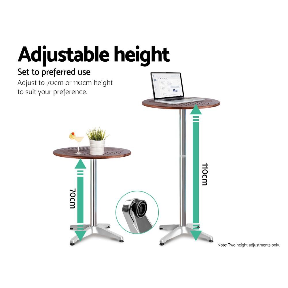 3-Piece Outdoor Bar Set - Adjustable Wooden Bistro Table & Stools for Patio, Garden, or Cafe - Perfect for Relaxing & Entertaining Outdoors