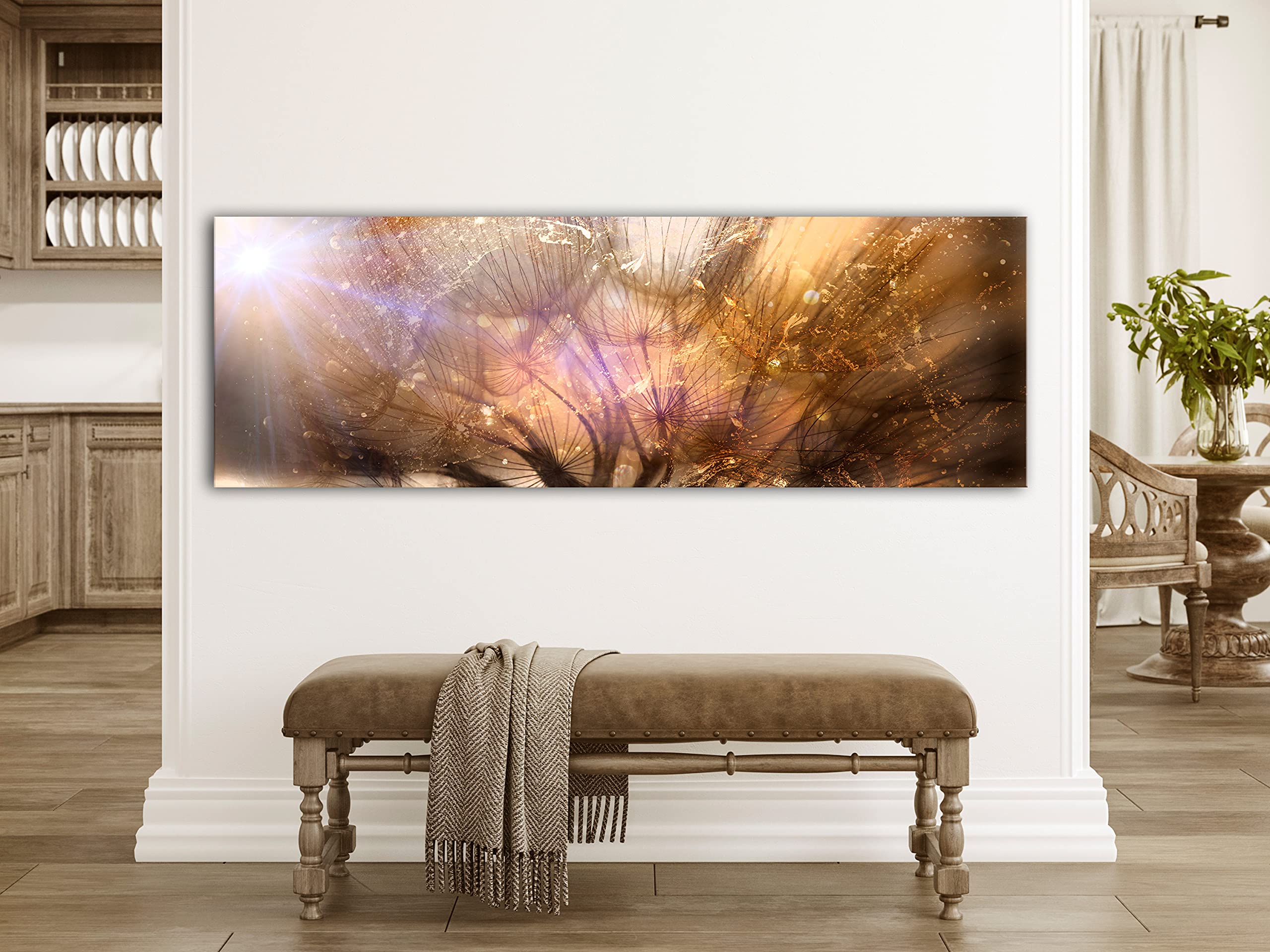Artgeist Acoustic Canvas Wall Art Print - 53x18 Inch Soundproof Dandelion Flower Panel with Acoustic Foam | Beige Abstract Nature Artwork for Home & Office Decor | Improves Room Acoustics & Soundproofing (Model: b-C-0951-b-a)