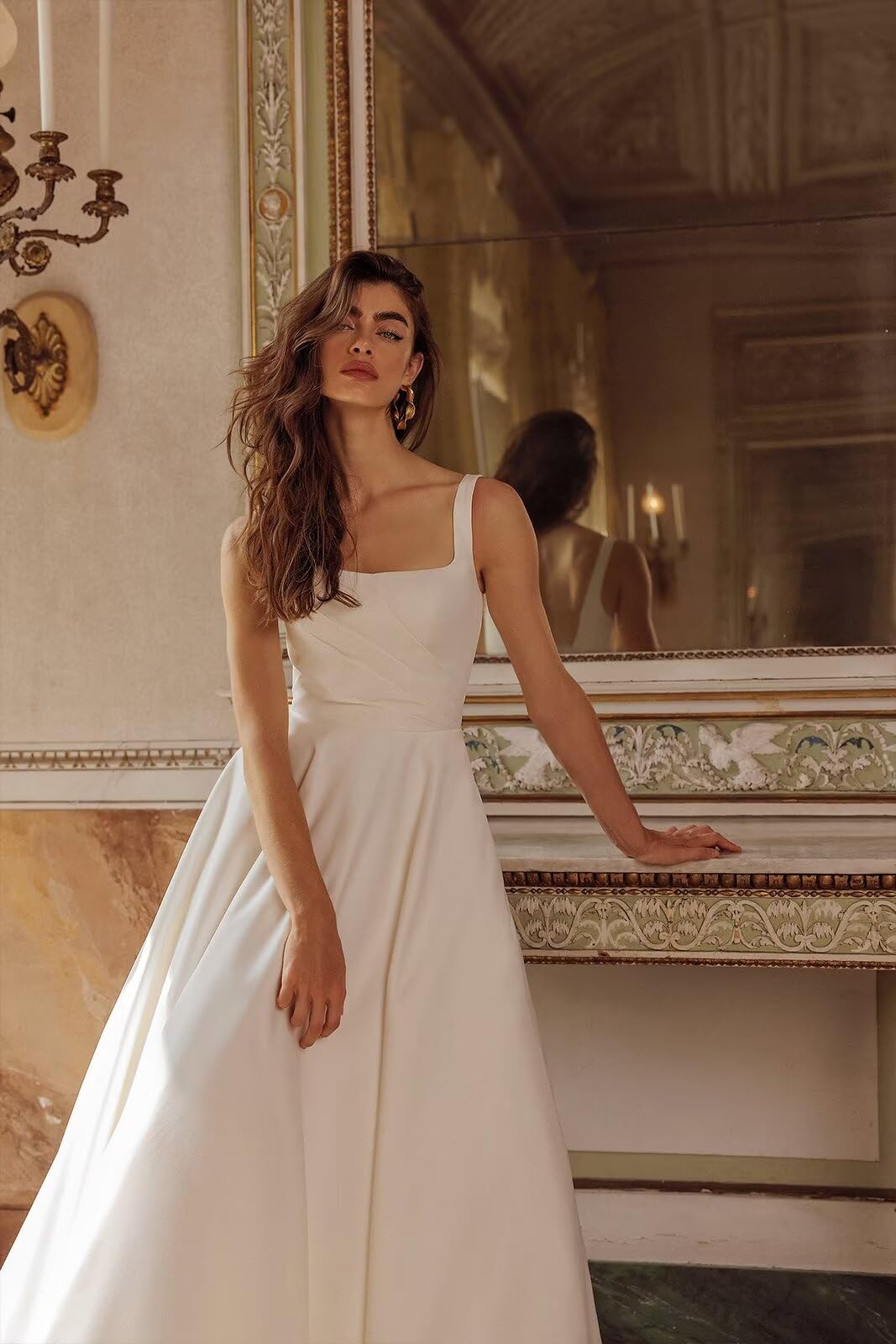 2024 Boho Wedding Dresses for Bride - Satin Beach Sleeveless Bridal Ball Gown | Perfect for Beach Weddings, Destination Elopements & Boho-Chic Bridal Looks