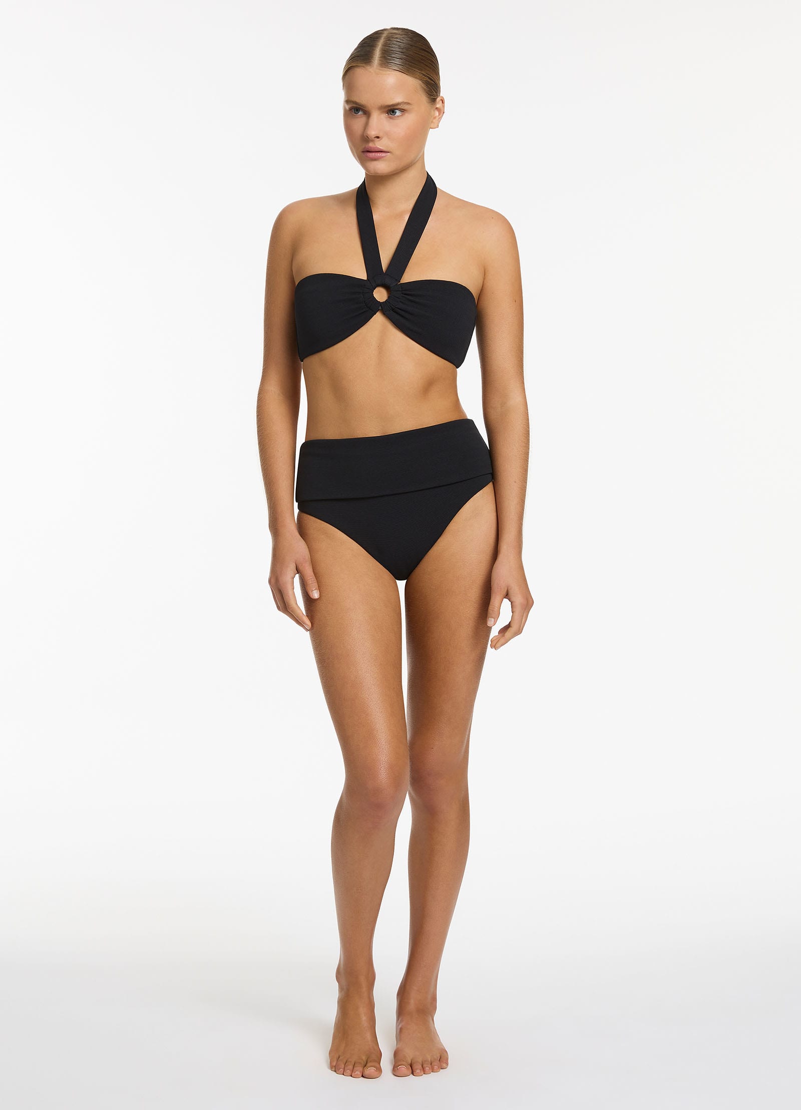 Isla Rib Bandeau Bikini Top - Black Halter Swimwear for Women | Beach Vacation & Pool Party Essential