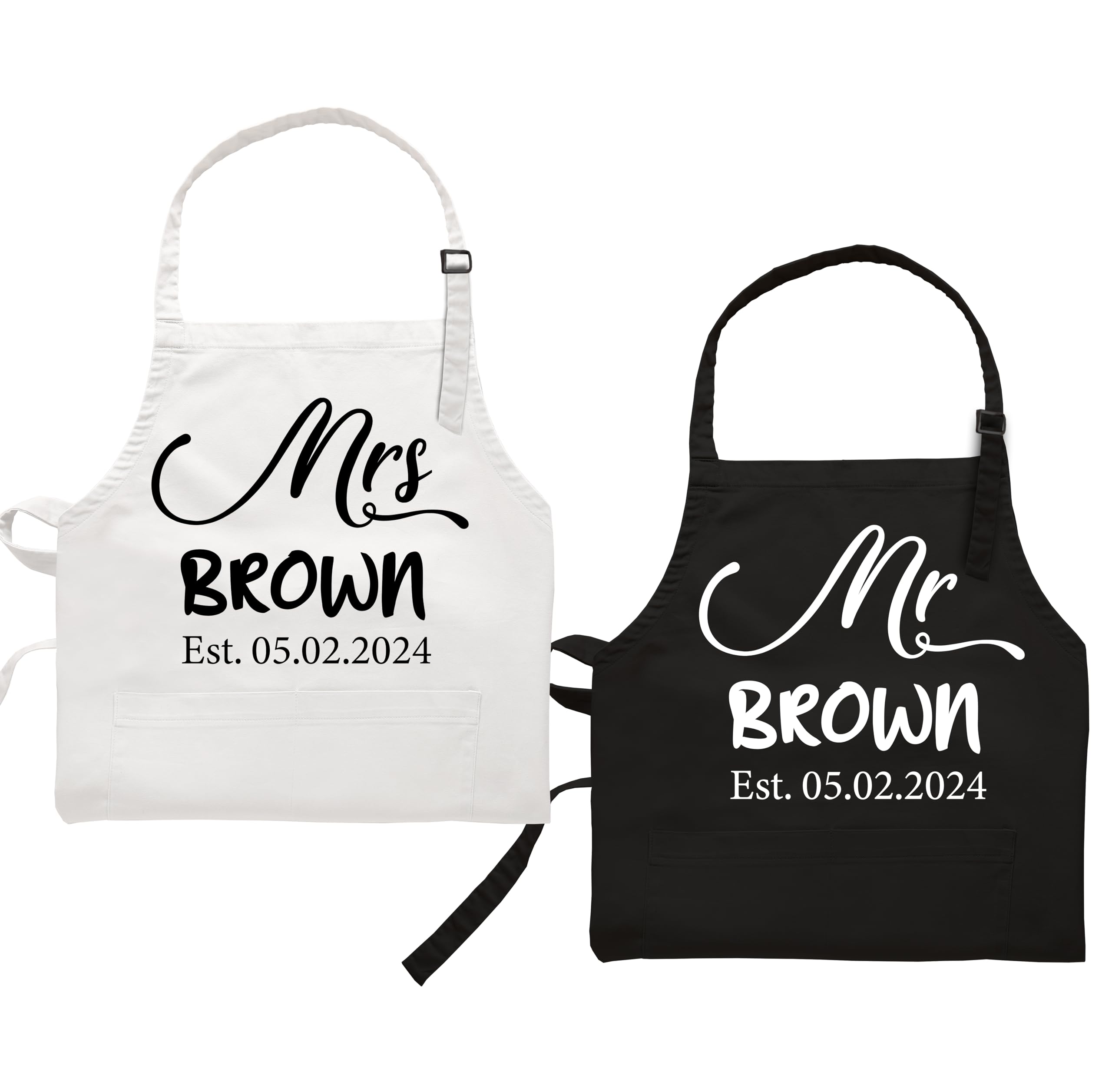 Personalized Mr and Mrs Apron Set - Custom Couple Gifts for Wedding, Anniversary & Bridal Shower - Matching Kitchen Aprons for Newlyweds - Romantic Christmas Gift for Couples - Perfect for Cooking Together & Couple Activities
