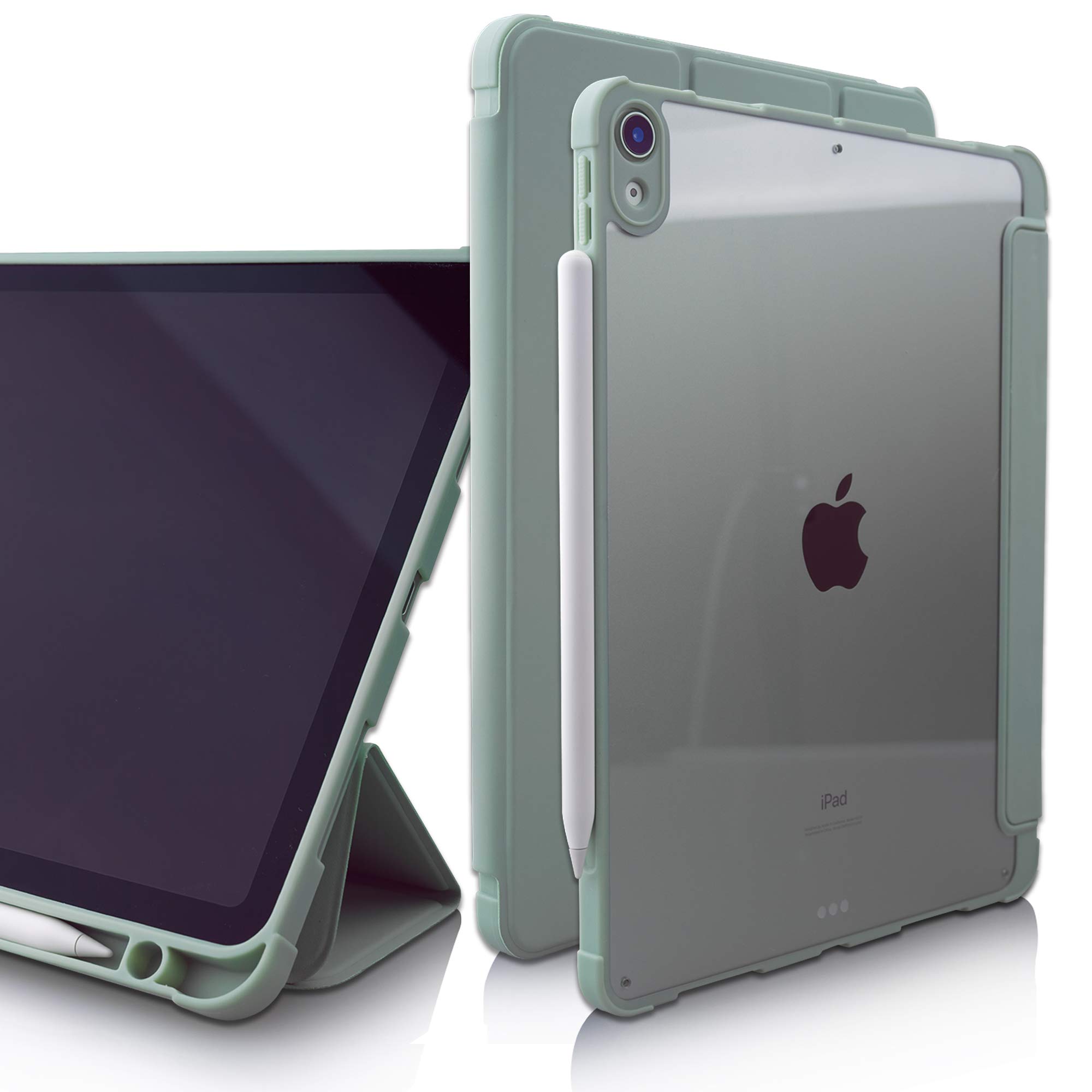 Thankscase iPad Air 10.9 Case with Pencil Charging - Slim Trifold Stand Cover with Translucent Frosted Back (Green) | Perfect for Work, Study & Travel