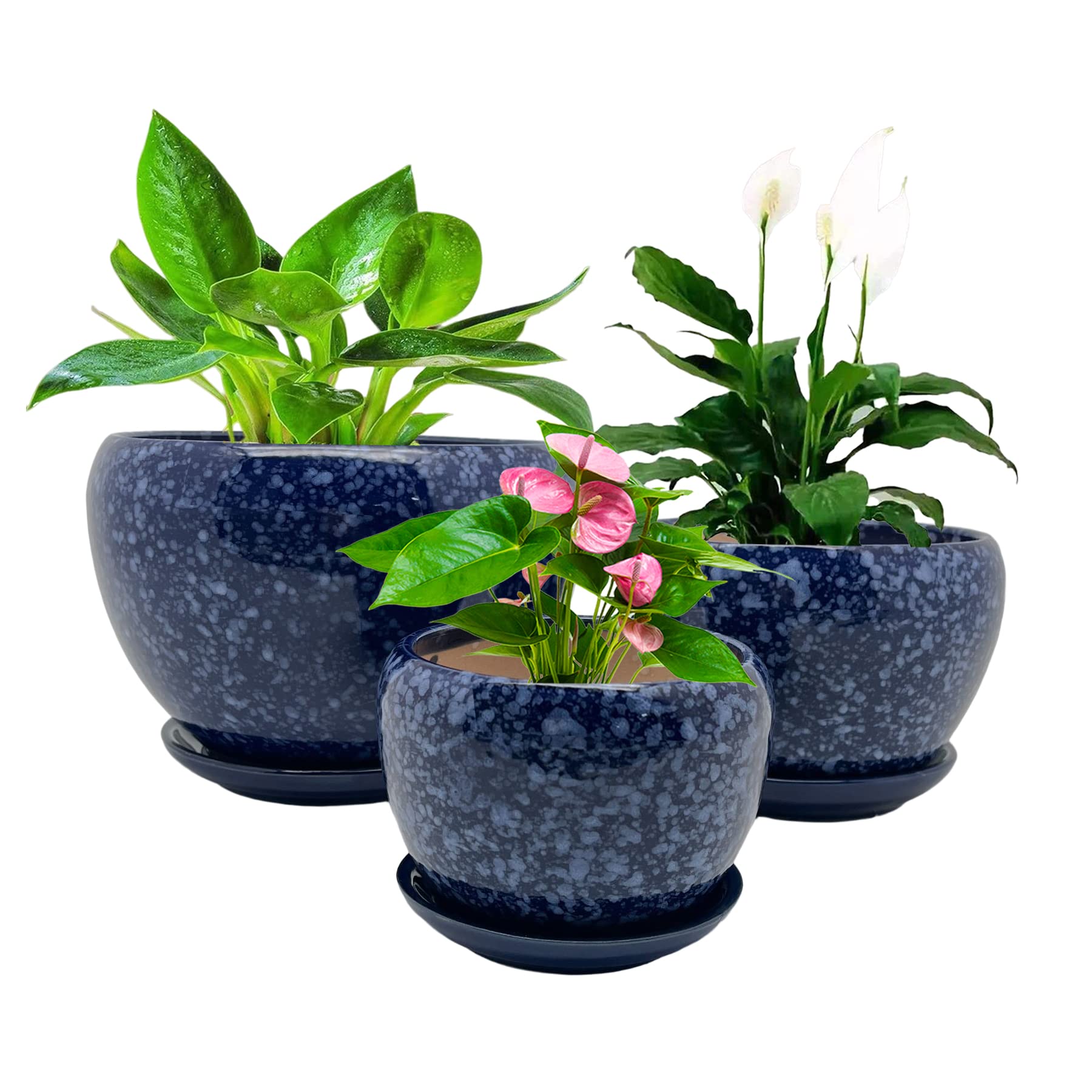 Modern Ceramic Plant Pot Set with Tray & Drainage Holes - Indoor/Outdoor Flower Planters for Garden, Office, Windowsill Decor (3-Piece Set) - Perfect for Home, Balcony & Gift Giving