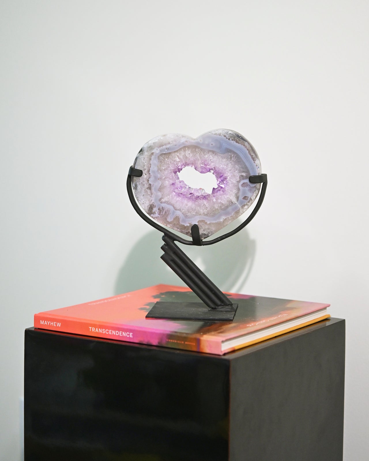 Natural Amethyst Crystal Geode Heart on Wooden Stand - 2.8lbs Healing Stone for Home Decor, Meditation & Spiritual Gifts
