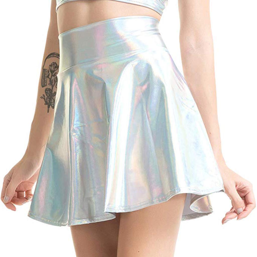 Women's White Chiffon Tops & Shiny Metallic Flared Pleated A-Line Mini Skirt Set | Casual Fashion Outfit for Party, Date Night & Summer Wear
