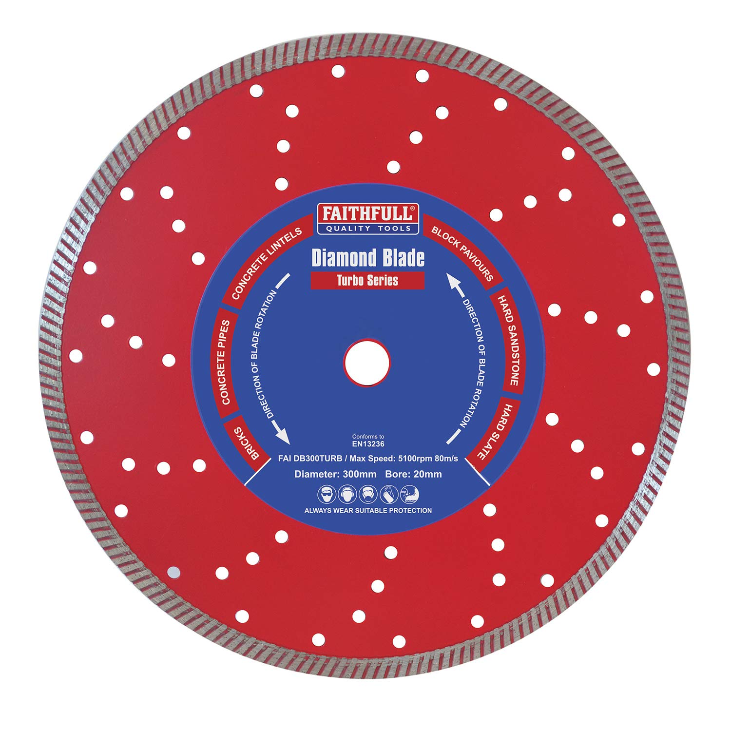 FAIDB300TURB Premium Diamond Cutting Blade - 300mm (12 Inch) for Hard Materials - Fast & Smooth Cutting - Ideal for Concrete, Tile, Stone & Masonry Work