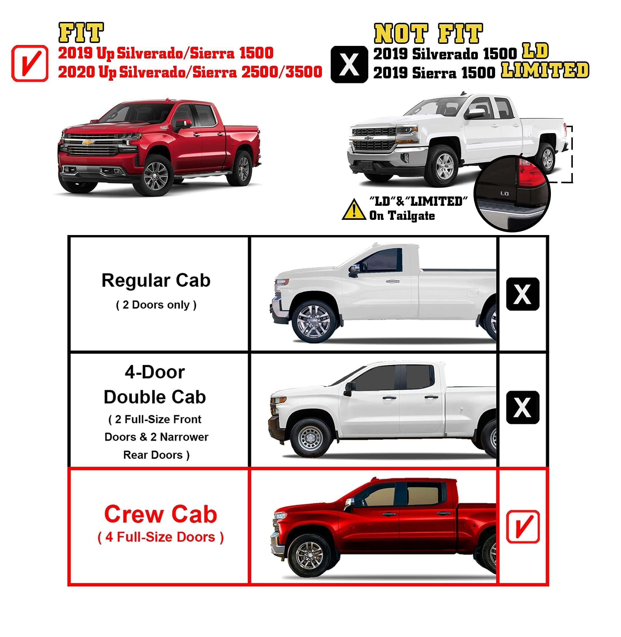 TAC Frigate Running Boards for 2019-2025 Chevy Silverado 1500 & GMC Sierra 1500 | 2020-2025 Silverado/Sierra 2500/3500 HD Crew Cab - Black Textured Nerf Bars (2-Piece Set, 91