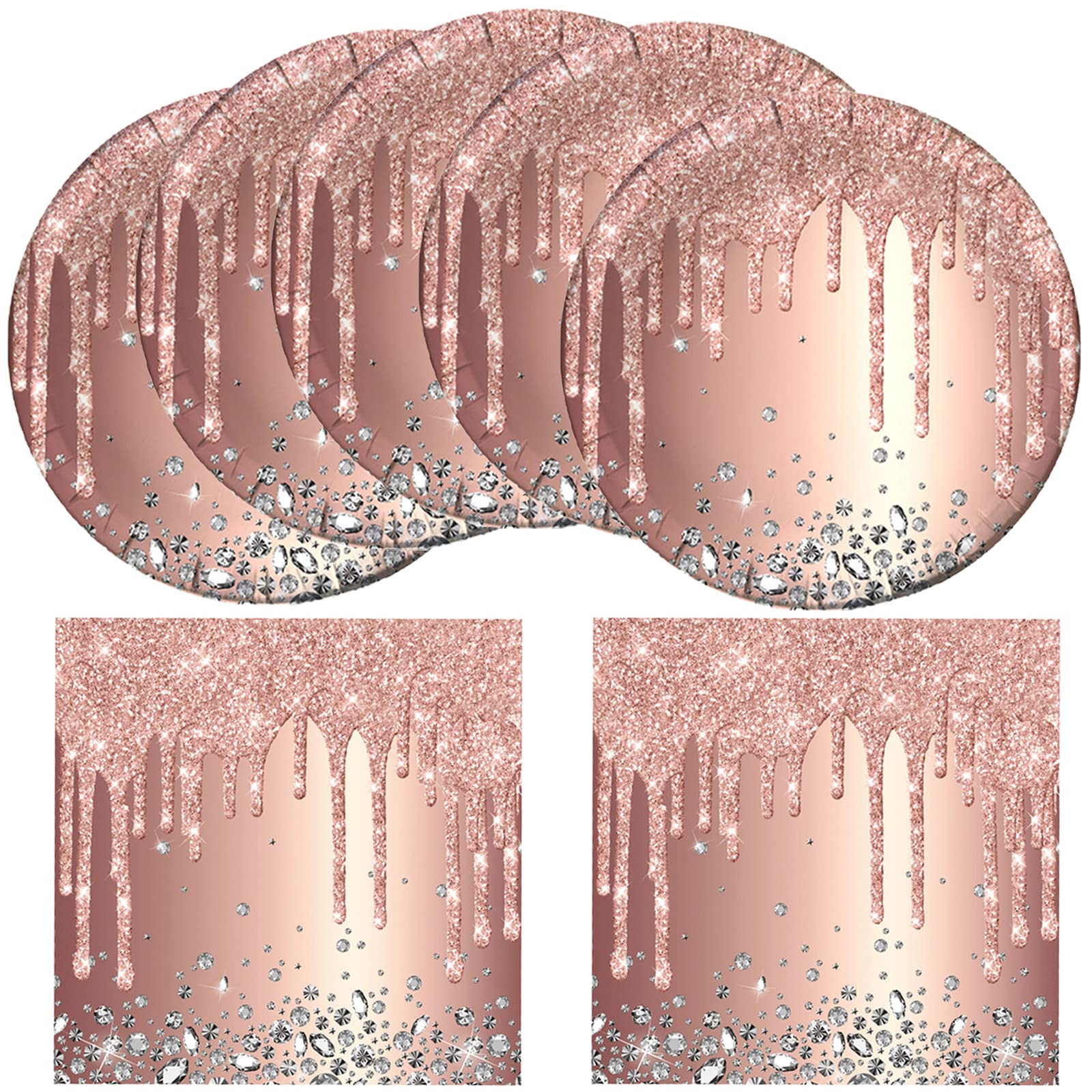 Pink Rose Gold Birthday Party Supplies Set - 20 Plates & 20 Napkins - Elegant Party Decorations for Girls & Women - Perfect for Birthday Celebrations, Baby Showers & Bridal Showers