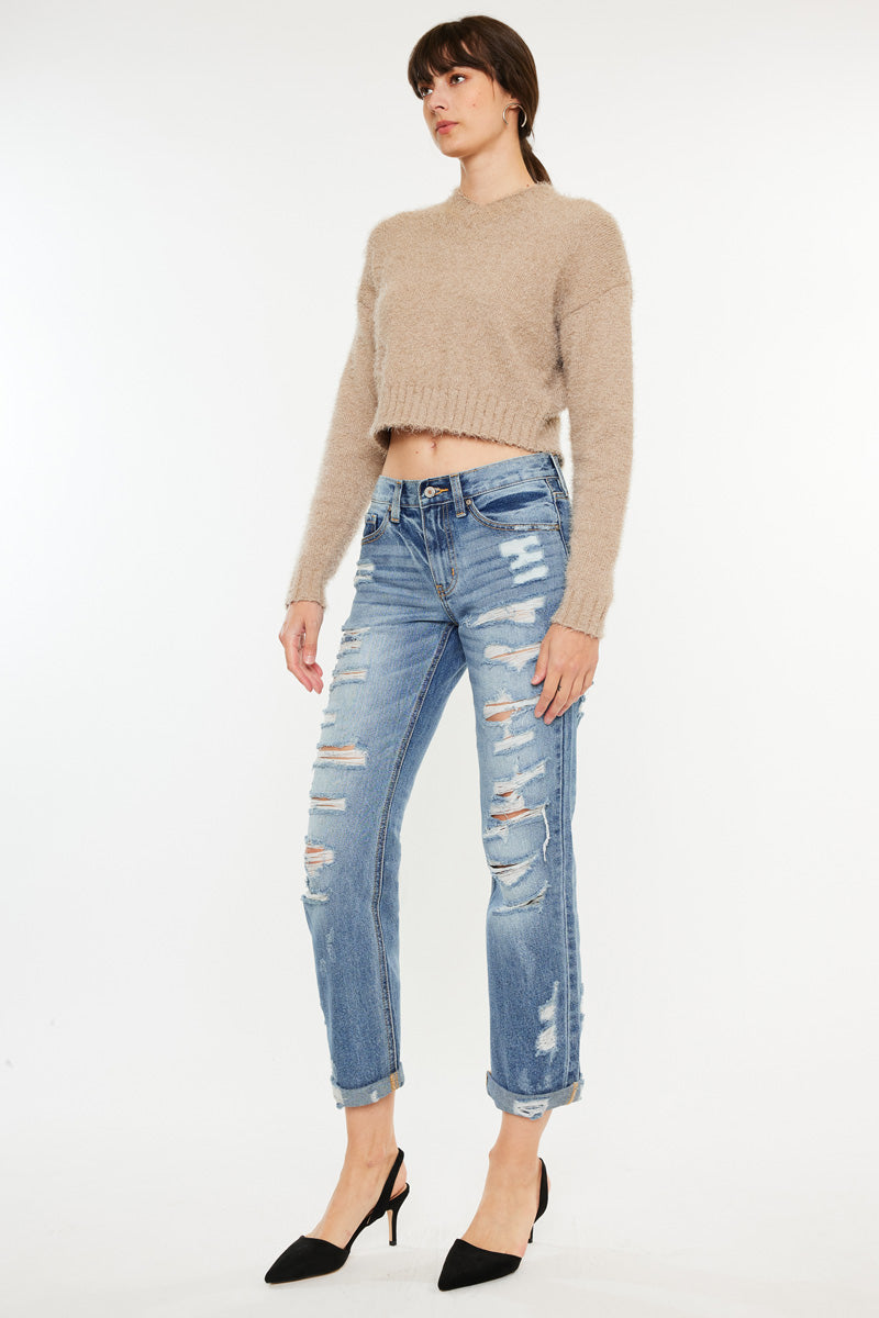 Stylish Baker Mid Rise Boyfriend Jeans for Women - Comfortable Relaxed Fit Denim Pants for Casual Wear & Everyday Outfits