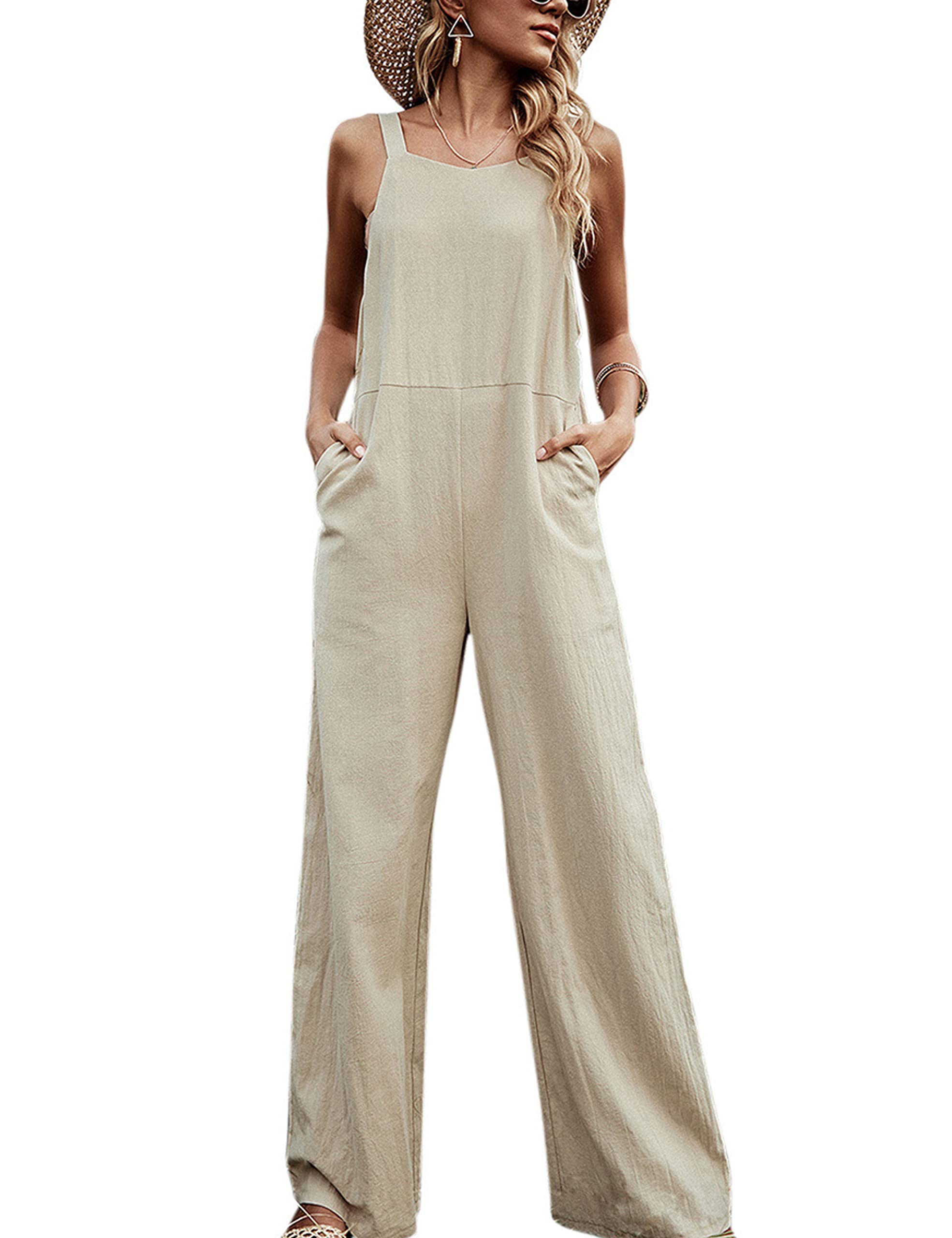 Yeokou Women's Casual Cami Jumpsuit - Wide Leg High Waist Romper Pants with Pockets | Summer Outfits, Beach Wear & Vacation Essentials