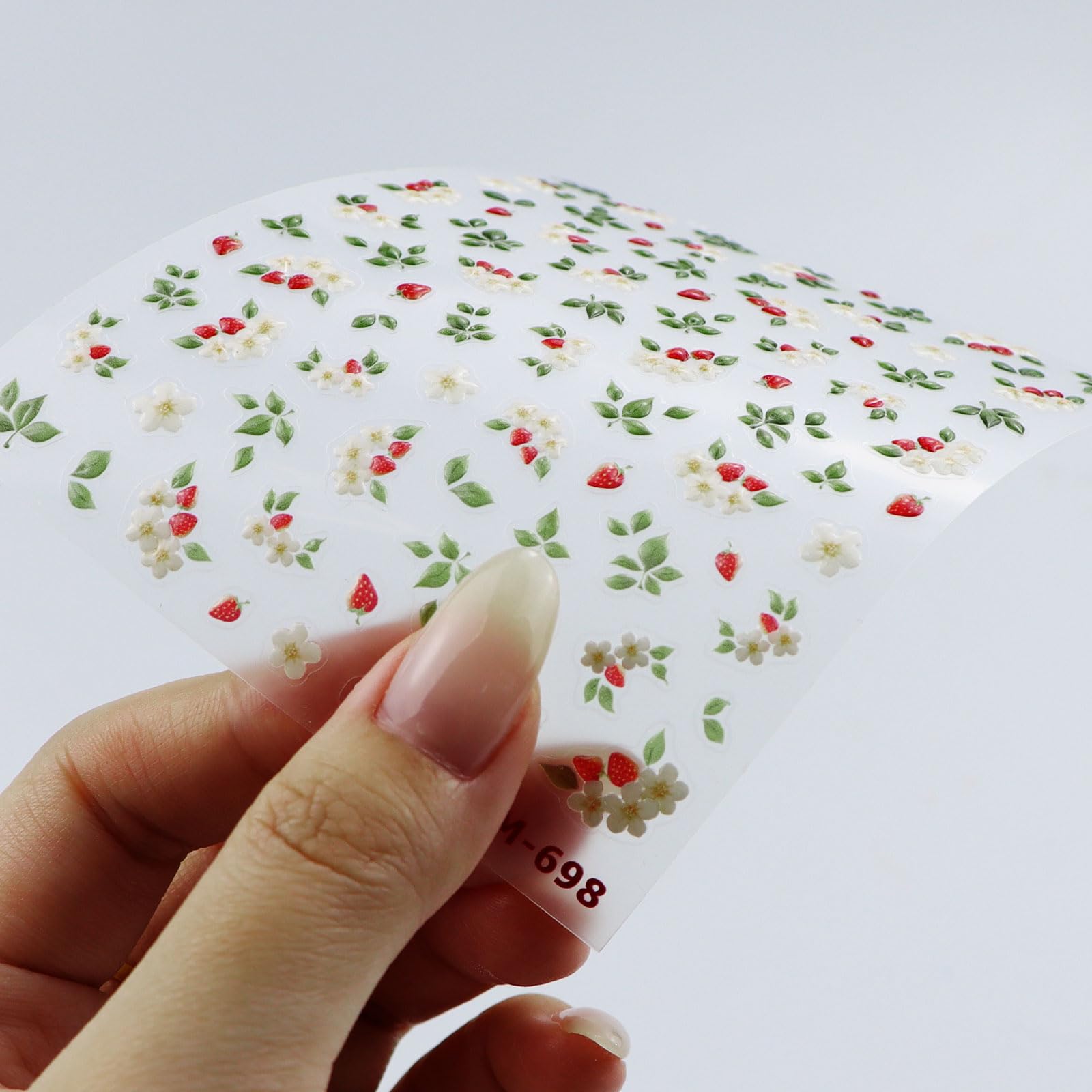 3D Embossed Flower Strawberry Nail Art Stickers - Self-Adhesive 5D Nail Decals for DIY Manicure - Nail Art Design Supplies & Decoration Accessories (1 Sheet) - Perfect for Home Salon, Parties & Special Occasions