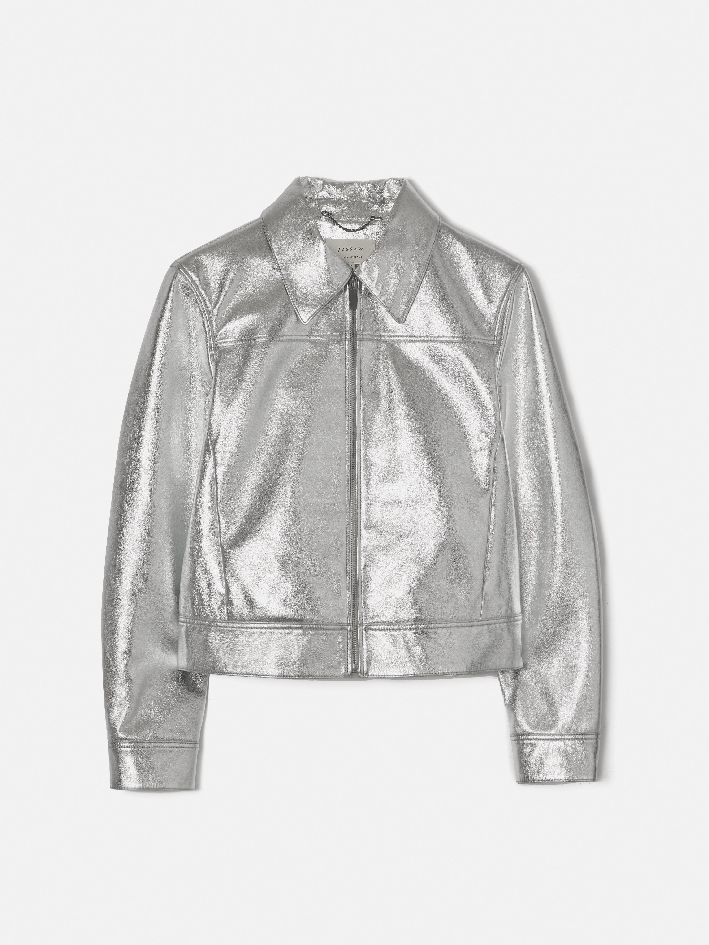 Stylish Zip Front Leather Biker Jacket for Men & Women | Silver Motorcycle Jacket - Perfect for Riding, Night Out & Fashion Statement