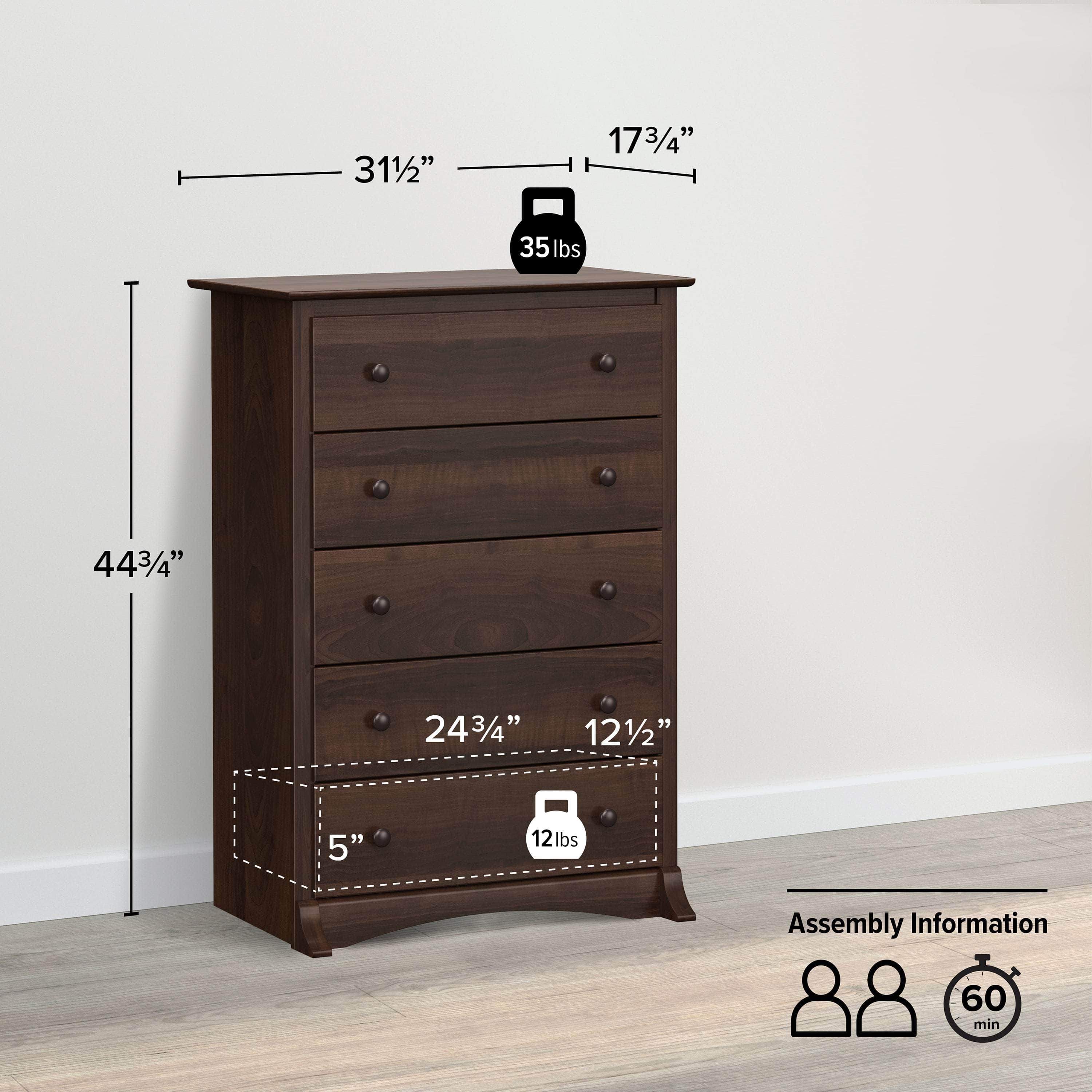 Sonoma 5-Drawer Dresser Chest - White, Black, Gray, Blue & Beige | Bedroom Storage Organizer for Clothes & Accessories