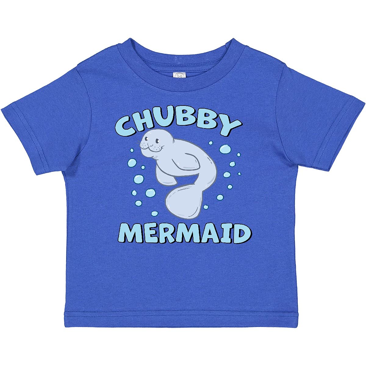 Inktastic Chubby Mermaid with Cute Manatee and Bubbles Graphic Baby T-Shirt - Soft Cotton Infant Bodysuit for Beach Vacations & Underwater Theme Parties