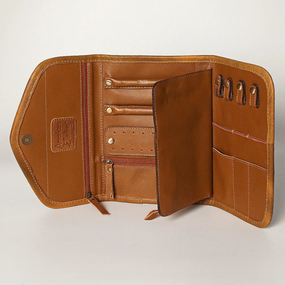 American Darling Tan Jewelry Travel Case - Premium Leather Jewelry Organizer for Necklaces, Rings & Earrings | Perfect for Travel, Gifts & Daily Storage