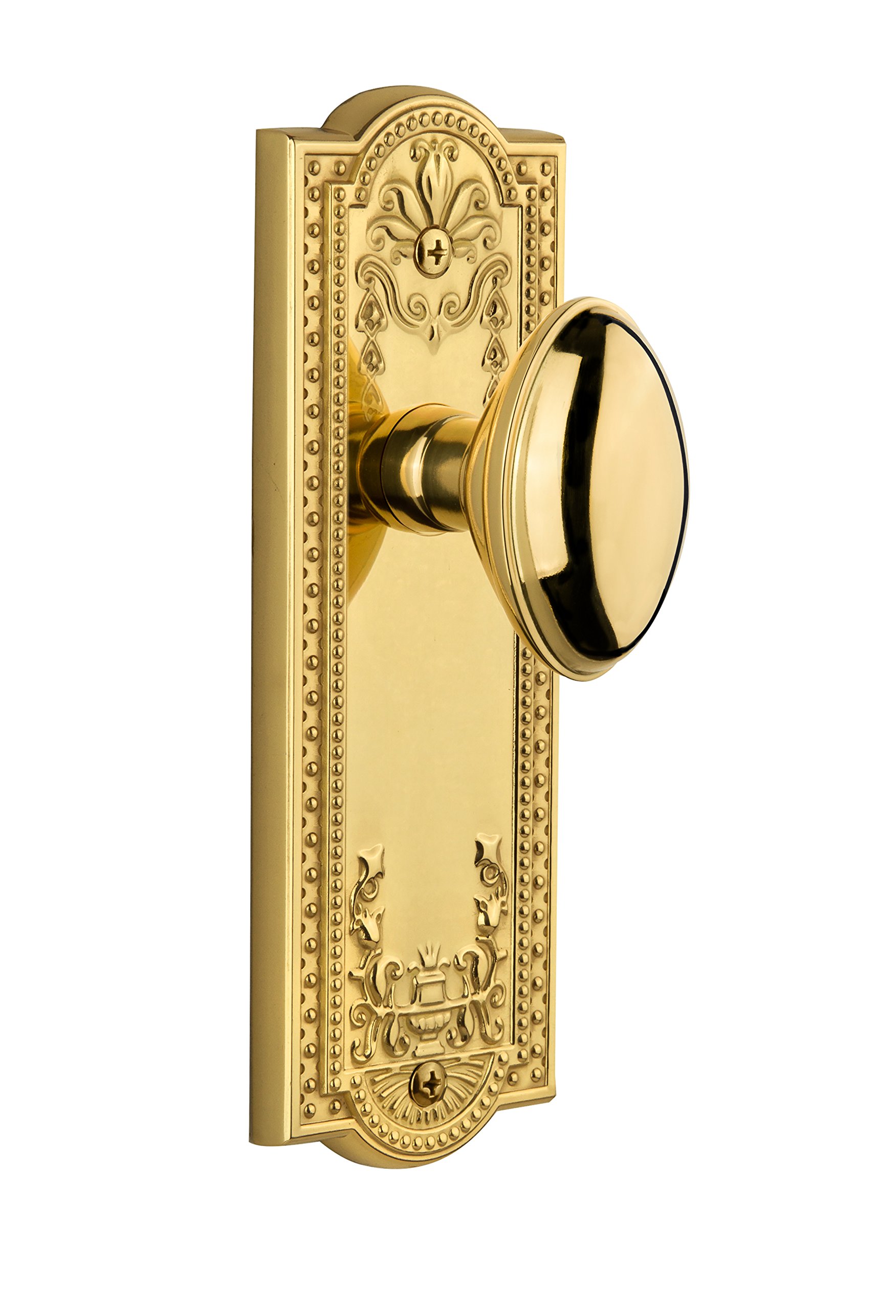 Grandeur 824519 Double Dummy Door Lock - Lifetime Brass Parthenon Plate with Eden Prairie Knob - Perfect for Home Security & Vintage Style Interior Doors