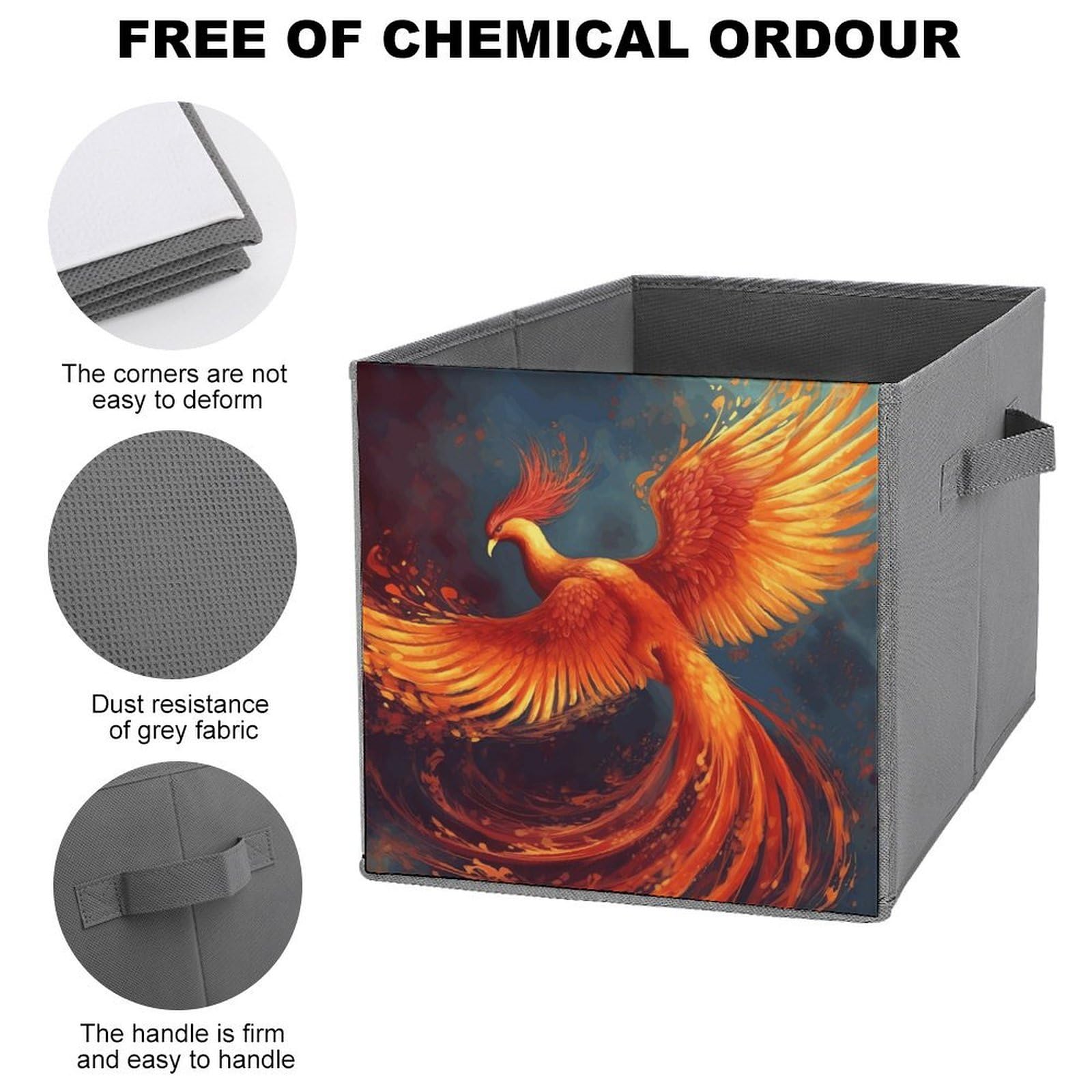 Foldable Canvas Storage Box with Orange Red Phoenix Print - Organize Clothes, Toys & Home Items | Perfect for Closet, Bedroom & Dorm Organization