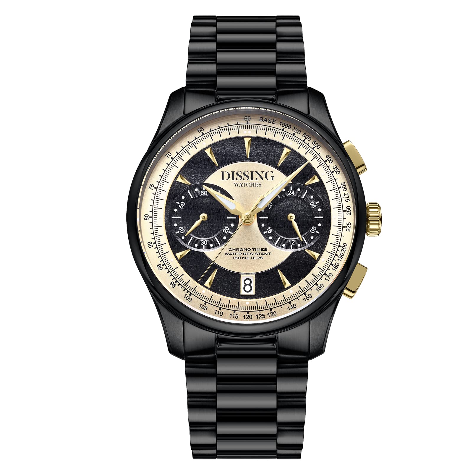 DISSING WATCHES Pioneer - Men's Chronograph Watch with Sapphire Crystal Glass, 15 ATM Waterproof Stainless Steel Case & Genuine Leather Band (42mm) - Danish Design Sports Watch for Business, Casual & Outdoor Activities