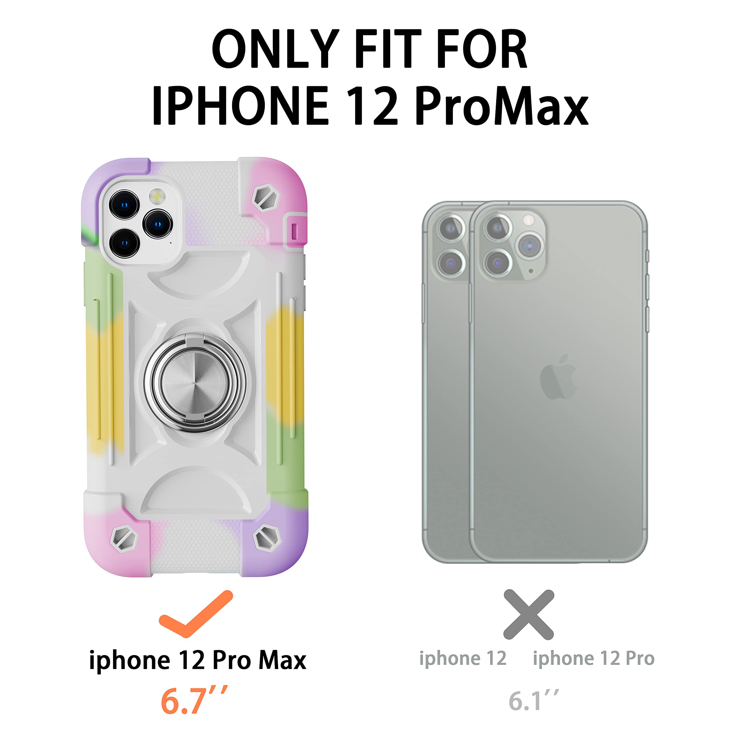 MARKILL iPhone 12 Pro Max Case 6.7 Inch with Ring Stand - Military Grade Drop Protection, Heavy Duty Rugged Full Body Cover (Rainbow White) | Perfect for Outdoor Adventures, Work & Everyday Use