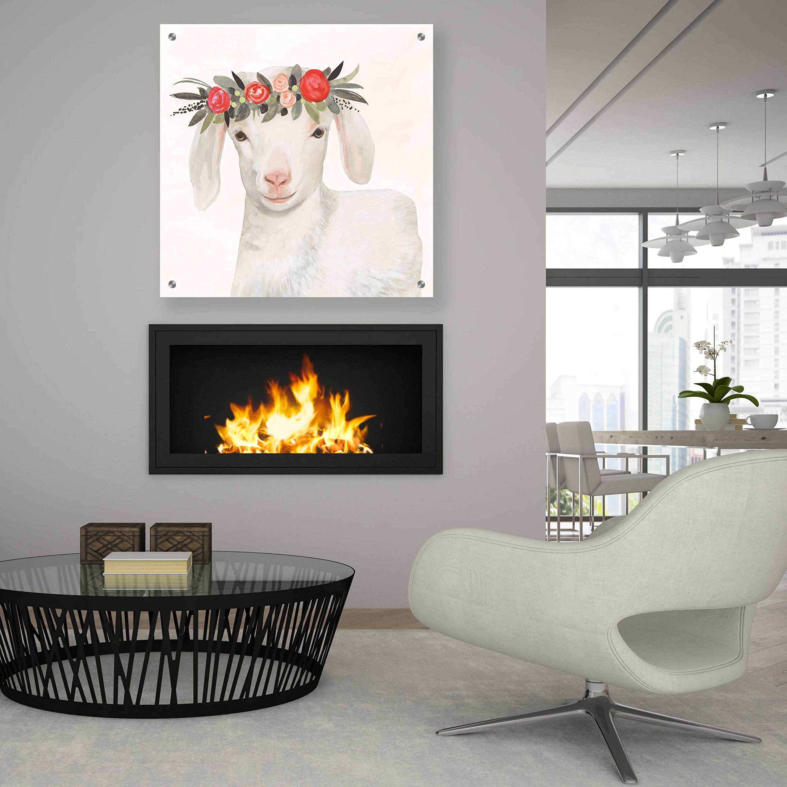Victoria Borges 'Garden Goat IV' Acrylic Glass Wall Art - 36x36 Inches Modern Home Decor for Living Room, Bedroom & Office