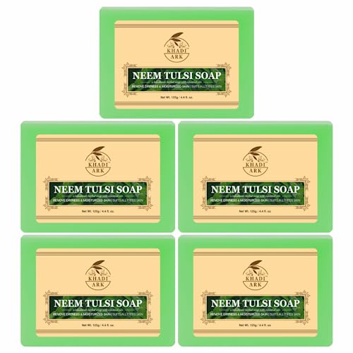 Khadi Ark Herbal Natural Handmade Neem Tulsi Bath Soap - 125g (Pack of 5) | Ayurvedic Cleansing Bar for Acne & Skin Care | Perfect for Daily Use & Gift Sets