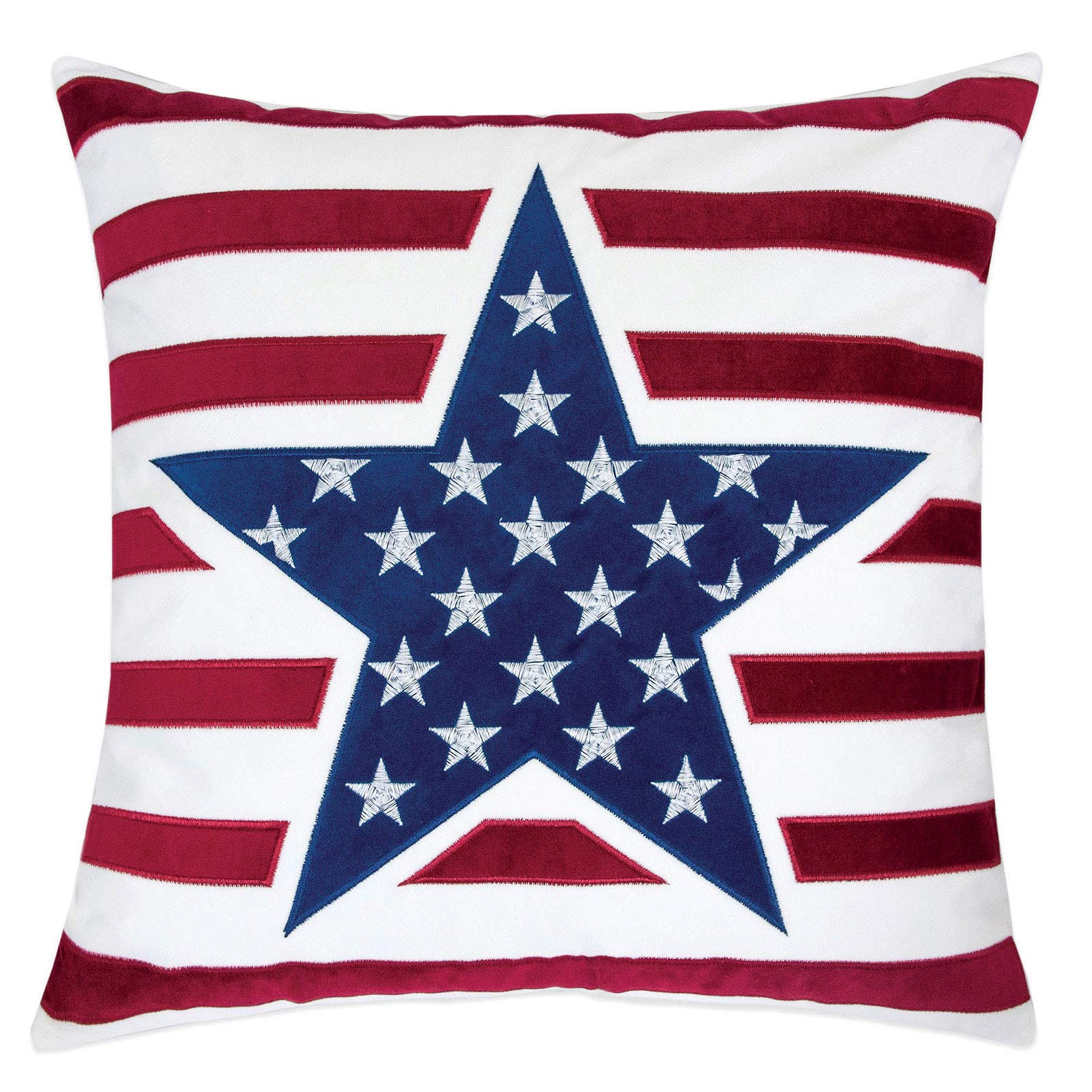 Benjara 20x20 Inch American Flag Embroidered Velvet Throw Pillow Set of 2 - Patriotic Home Decor for Sofa, Bed & Living Room
