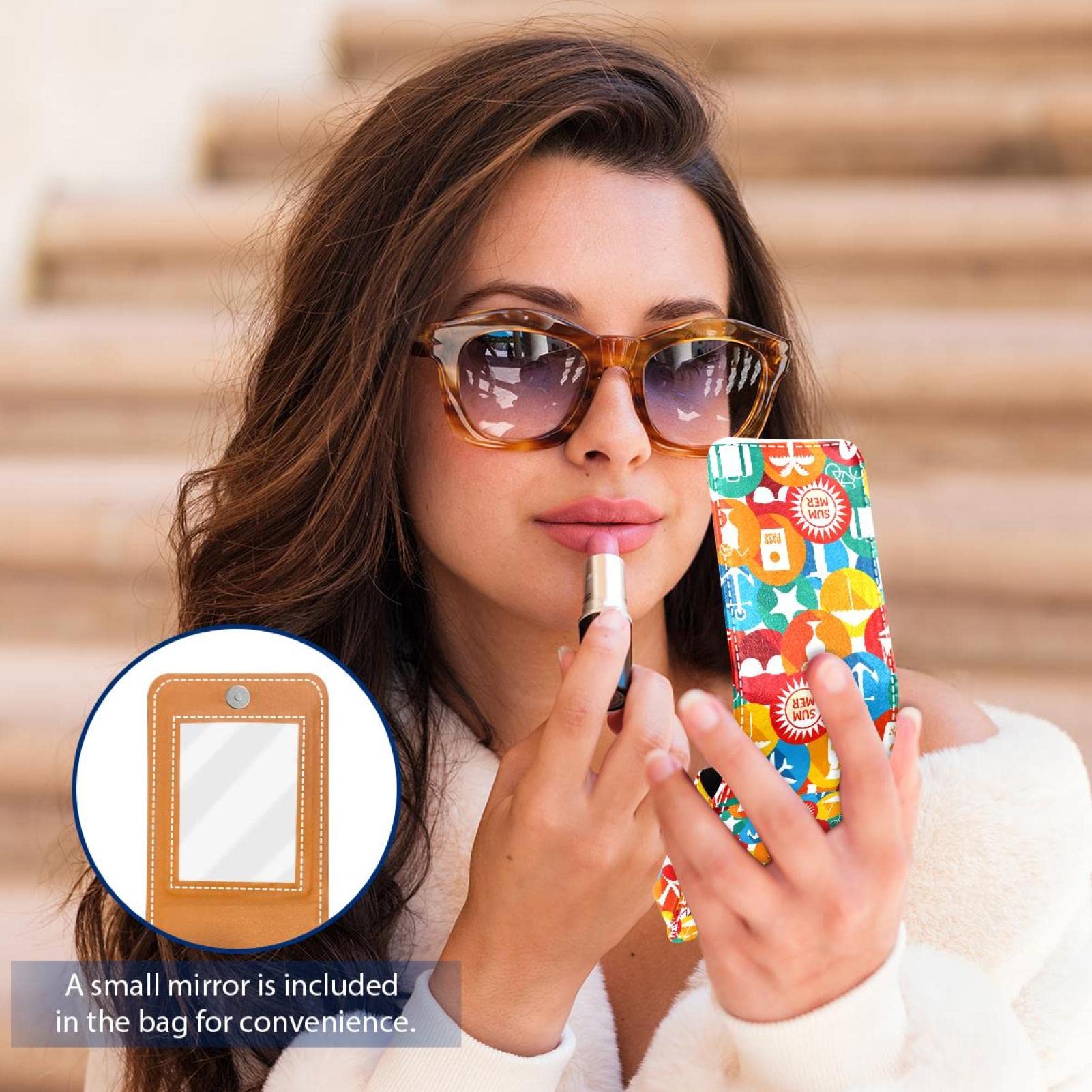 Personalized Lipstick Case - Portable Makeup Bag & Cosmetic Pouch Organizer with Colorful Summer Pattern - Perfect for Travel, Gift, and Daily Makeup Storage