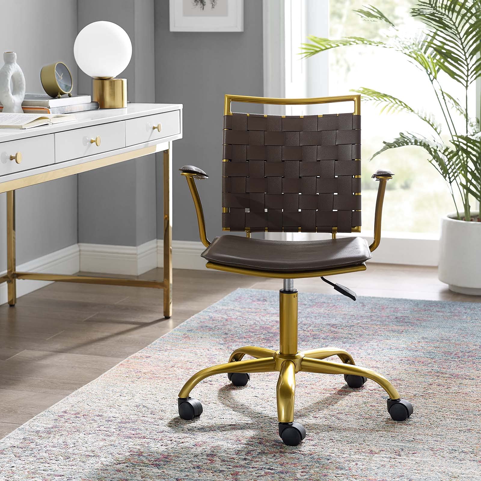 Ergonomic Faux Leather Computer Work Desk Chair - Brown Modern Contemporary Office Chair for Home & Business - Perfect for Long Hours of Work, Gaming, and Remote Office Setup