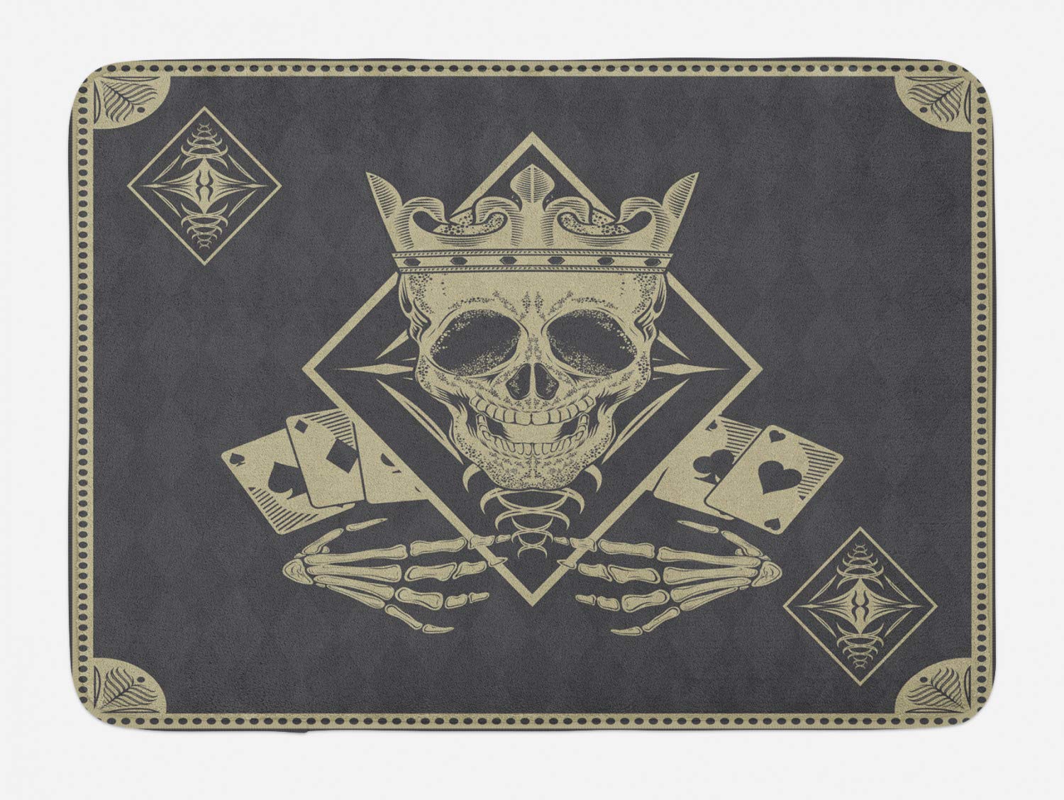Ambesonne Non-Slip Poker Bath Mat with Crowned Skull & Playing Cards Design, Plush Monochrome Bathroom Decor Mat 30.2