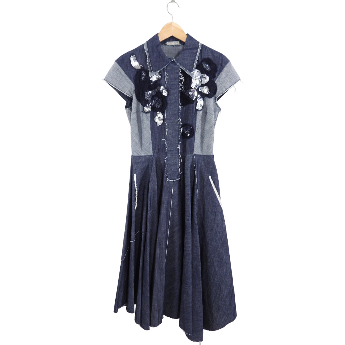 Bottega Veneta Denim Panel Asymmetrical Sequin Embellished Dress - Size IT40 / S | Luxury Designer Party Dress for Women | Perfect for Cocktail Parties, Weddings & Special Occasions
