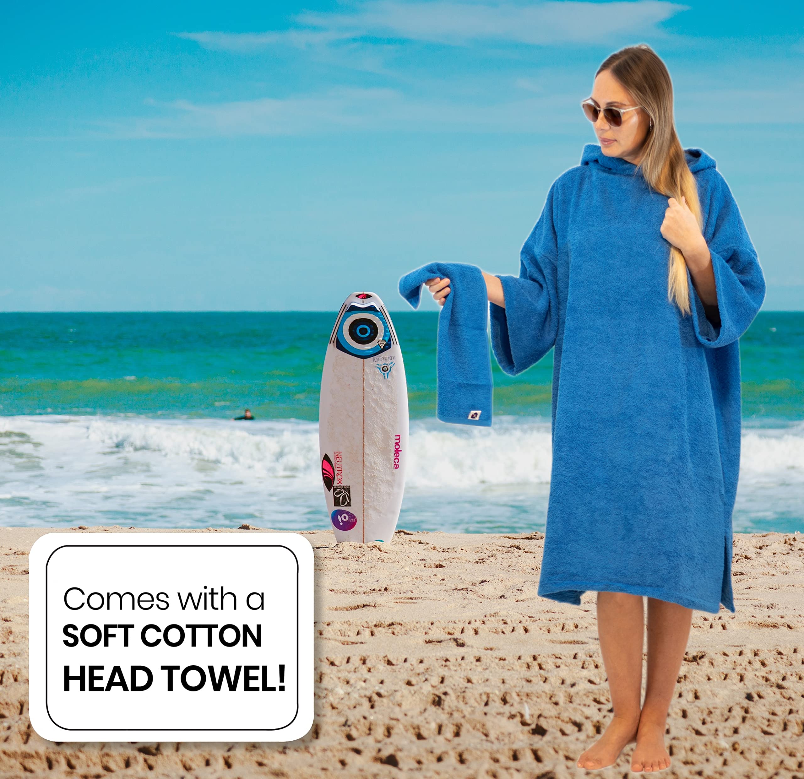ALLEN & MATE Quick Dry 100% Cotton Terry Beach Changing Robe with Hood & Pocket - Waterproof Swim Cover Up for Men & Women - Perfect for Surfing, Swimming, Beach & Poolside Use
