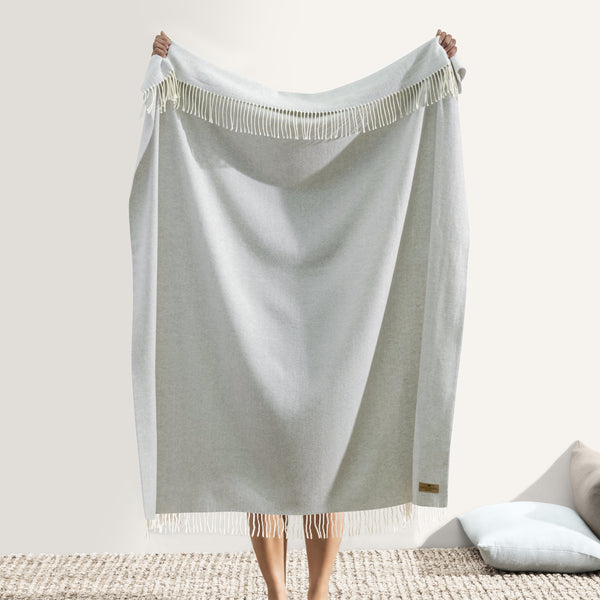 Soft Light Gray Italian Herringbone Knit Throw Blanket - Cozy Luxury Wool Blend for Sofa, Bed & Winter Nights - Perfect for Home Decor, Gift Giving and Relaxation by the Fireplace