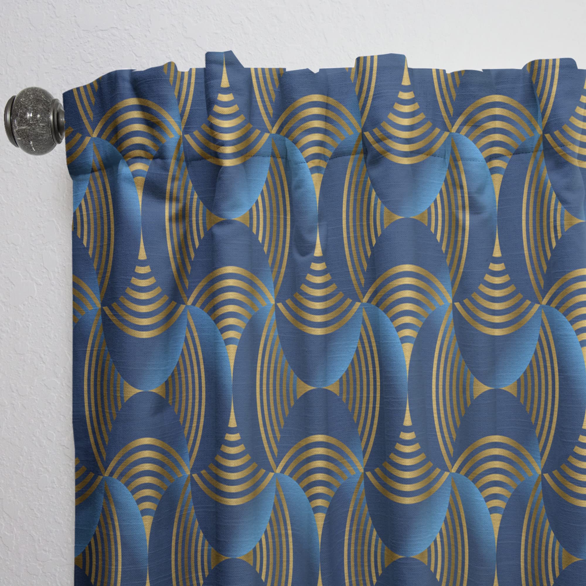 Geometric Abstract Wave Pattern Thermal Insulated Curtains in Gold & Navy Blue - Single Panel 52x95 Inches for Bedroom & Living Room - Blackout Drapes for Home Decor & Privacy