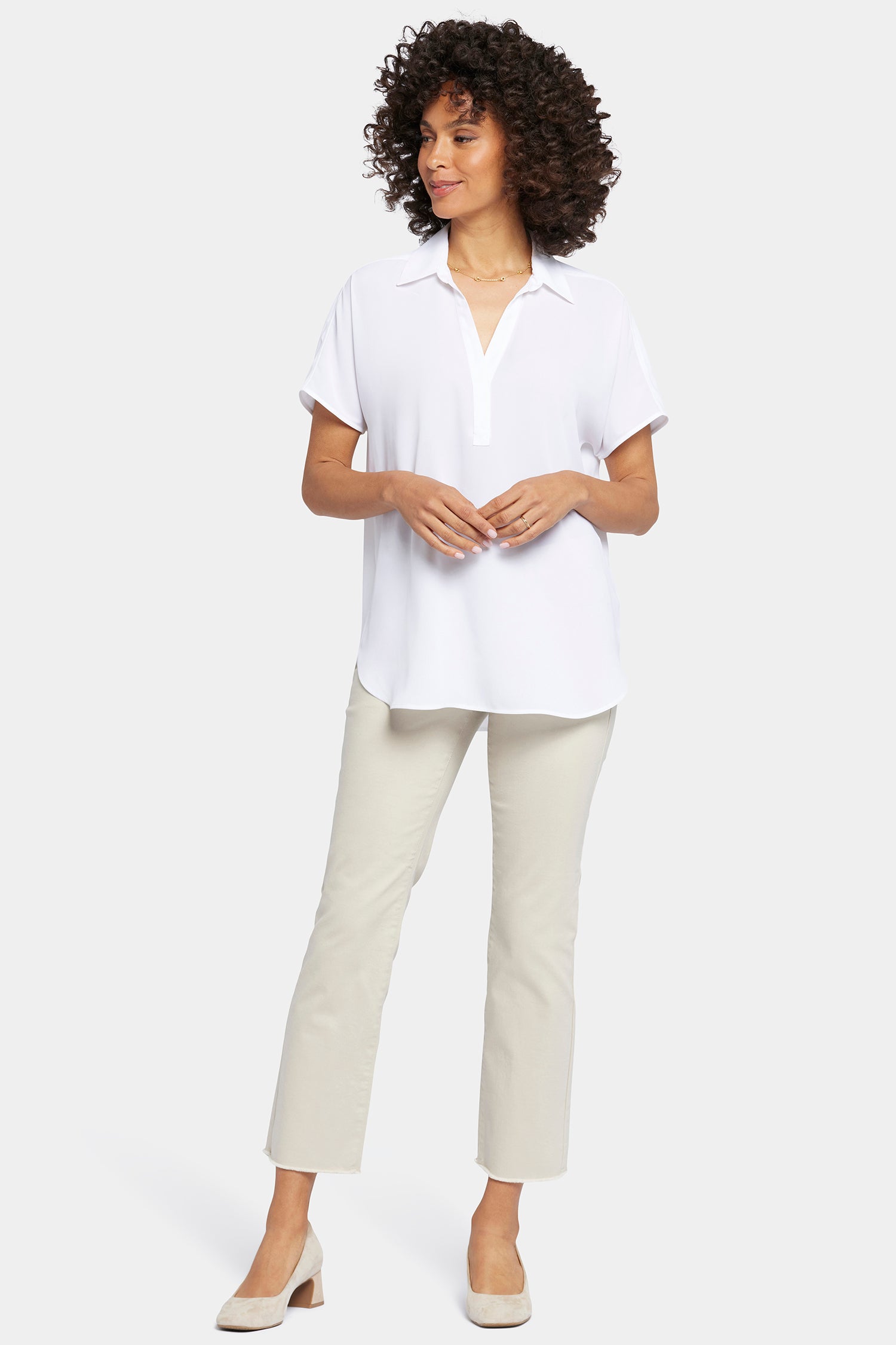 Becky Petite Short Sleeve Blouse in Optic White - Perfect for Office Wear & Casual Outfits
