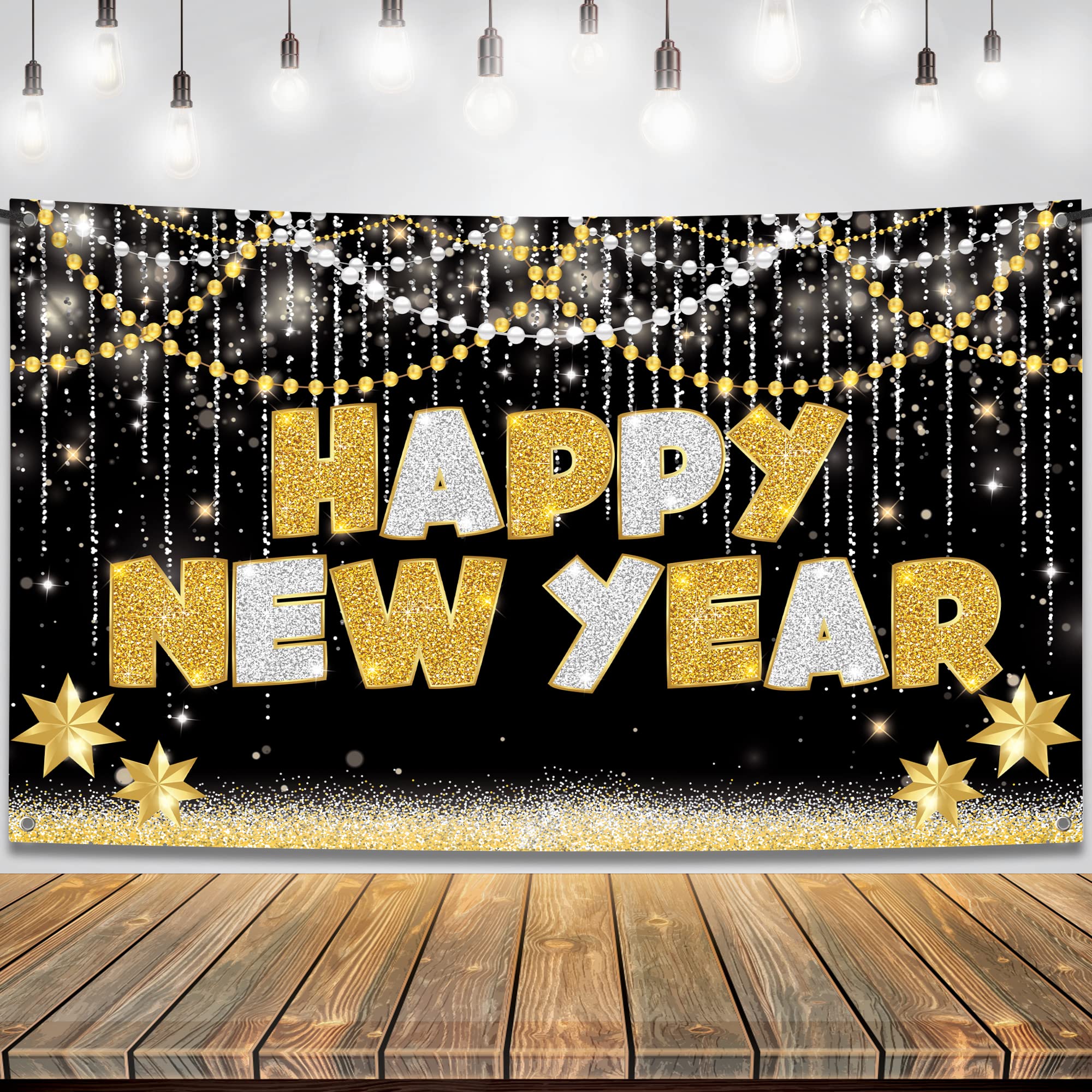 KatchOn Large Happy New Year Banner 72x44 Inch - 2025 New Year Decorations | NYE Party Backdrop & Supplies for New Year's Eve Celebrations | Perfect for Home, Office & Event Decor