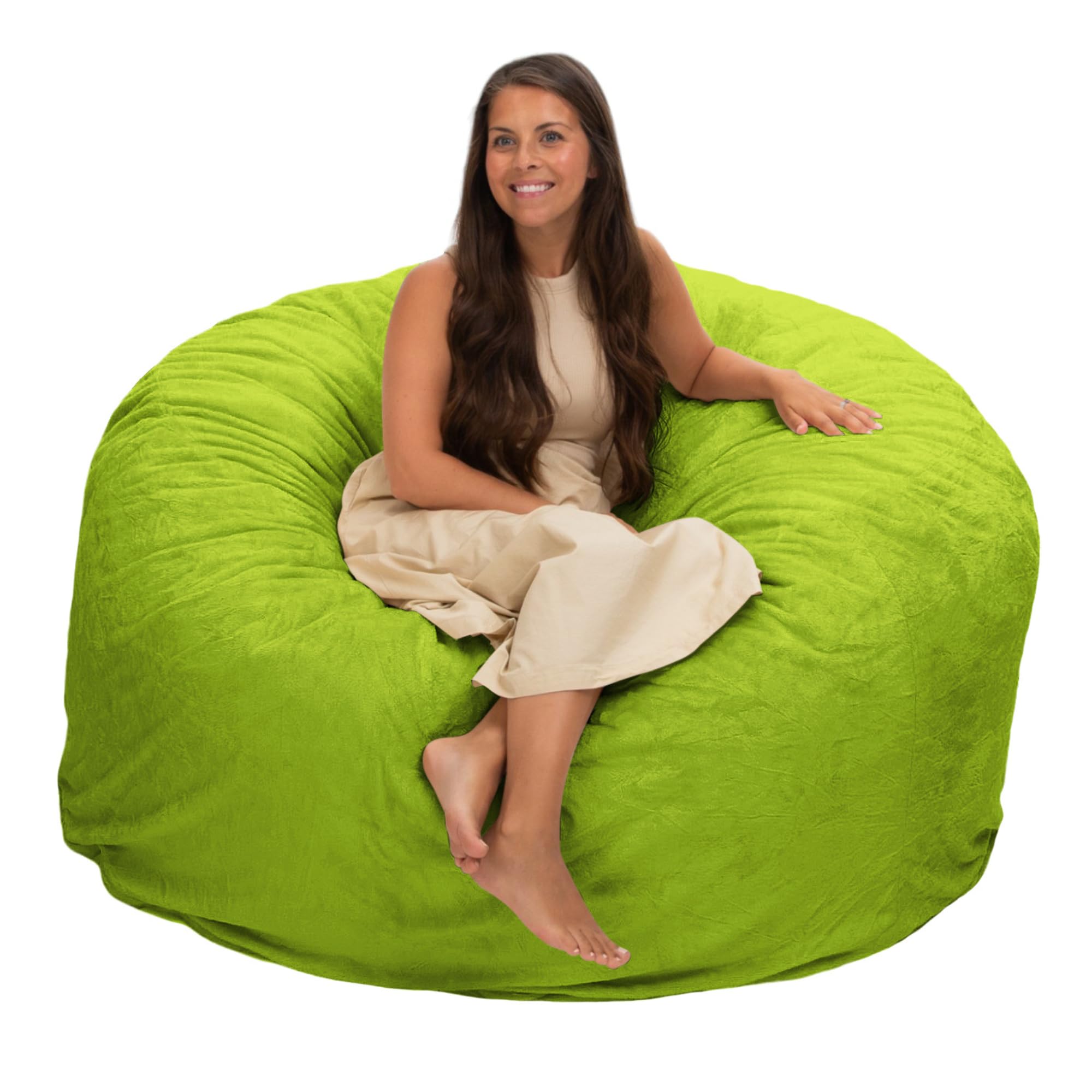 ULTIMATE SACK 5ft Oversized Bean Bag Chair for Adults - Super Soft Lime Fur Lounge Chair, Comfy Bean Bag Couch & Loveseat Alternative - Perfect for Living Room, Game Room, Dorm or Bedroom Relaxation