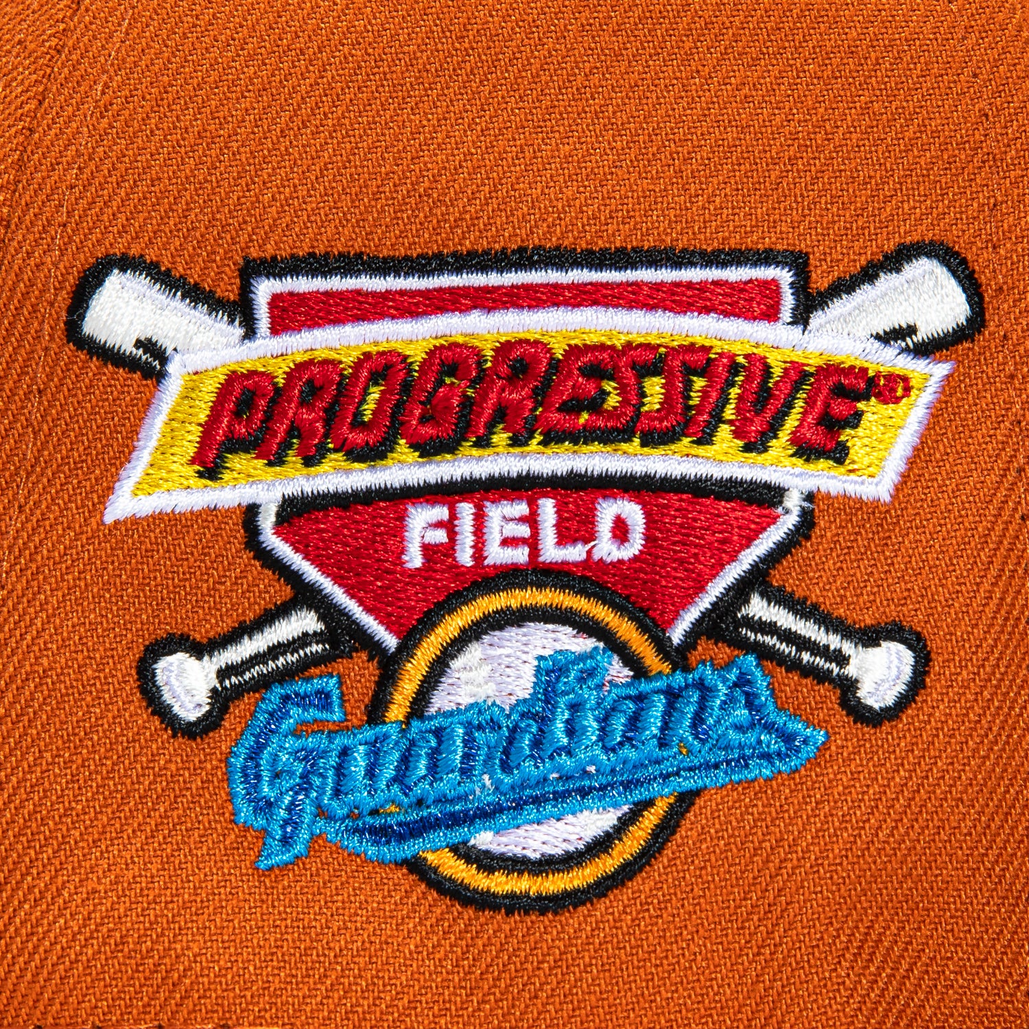 New Era 59Fifty MLB Cleveland Guardians Baseball Cap with Progressive Field Patch - Burnt Orange & Royal Blue - Adjustable Snapback Hat for Baseball Fans, Sports Enthusiasts - Perfect for Games, Tailgating, and Casual Wear