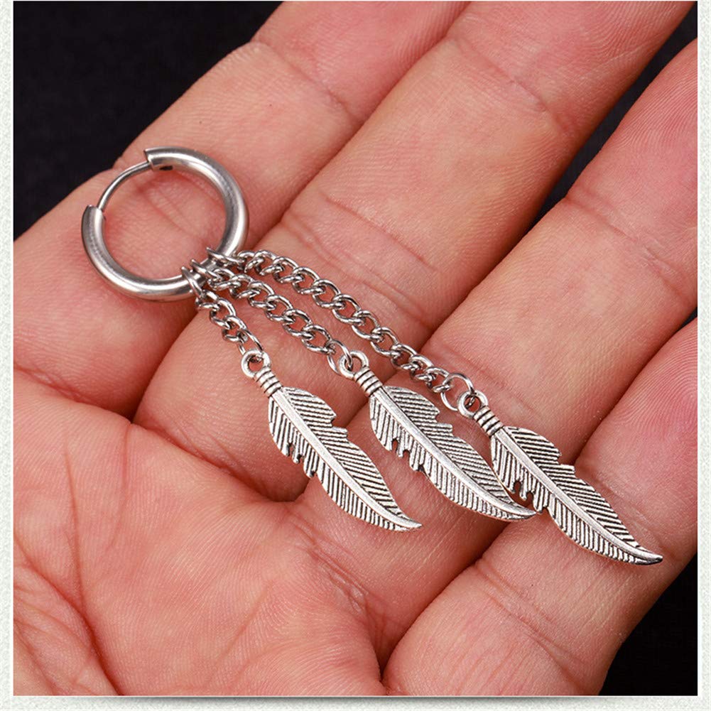 Kpop Album Inspired Circle Leaf Small Hoop Earrings | Punk Goth Feather Leaf Chain Dangle Drop Earrings for Men & Women | Trendy Christmas Gift | Perfect for Concerts, Cosplay & Alternative Fashion